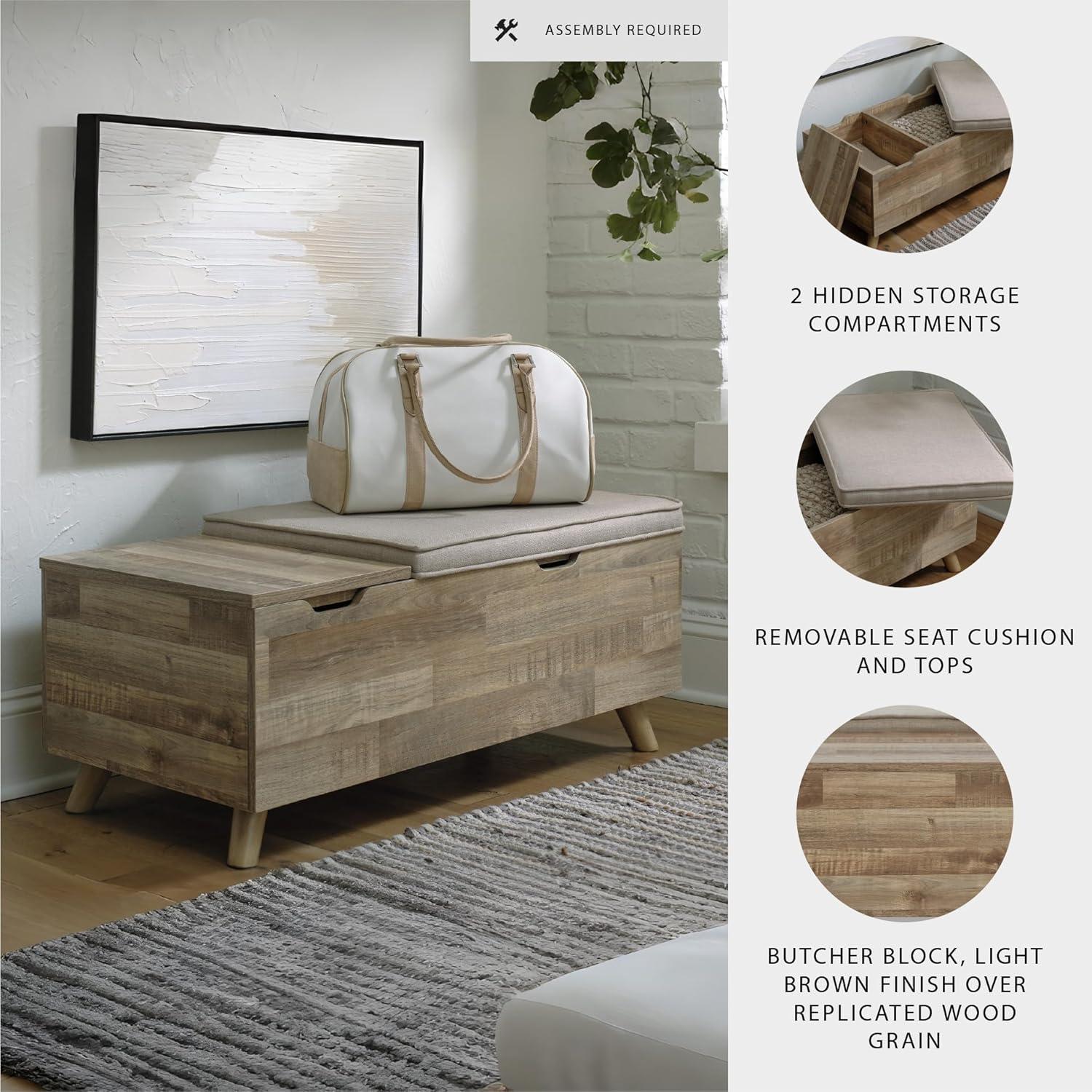 imageSignature Design by Ashley Gerdanet Mid Century Modern Upholstered Storage Bench BeigeBrown