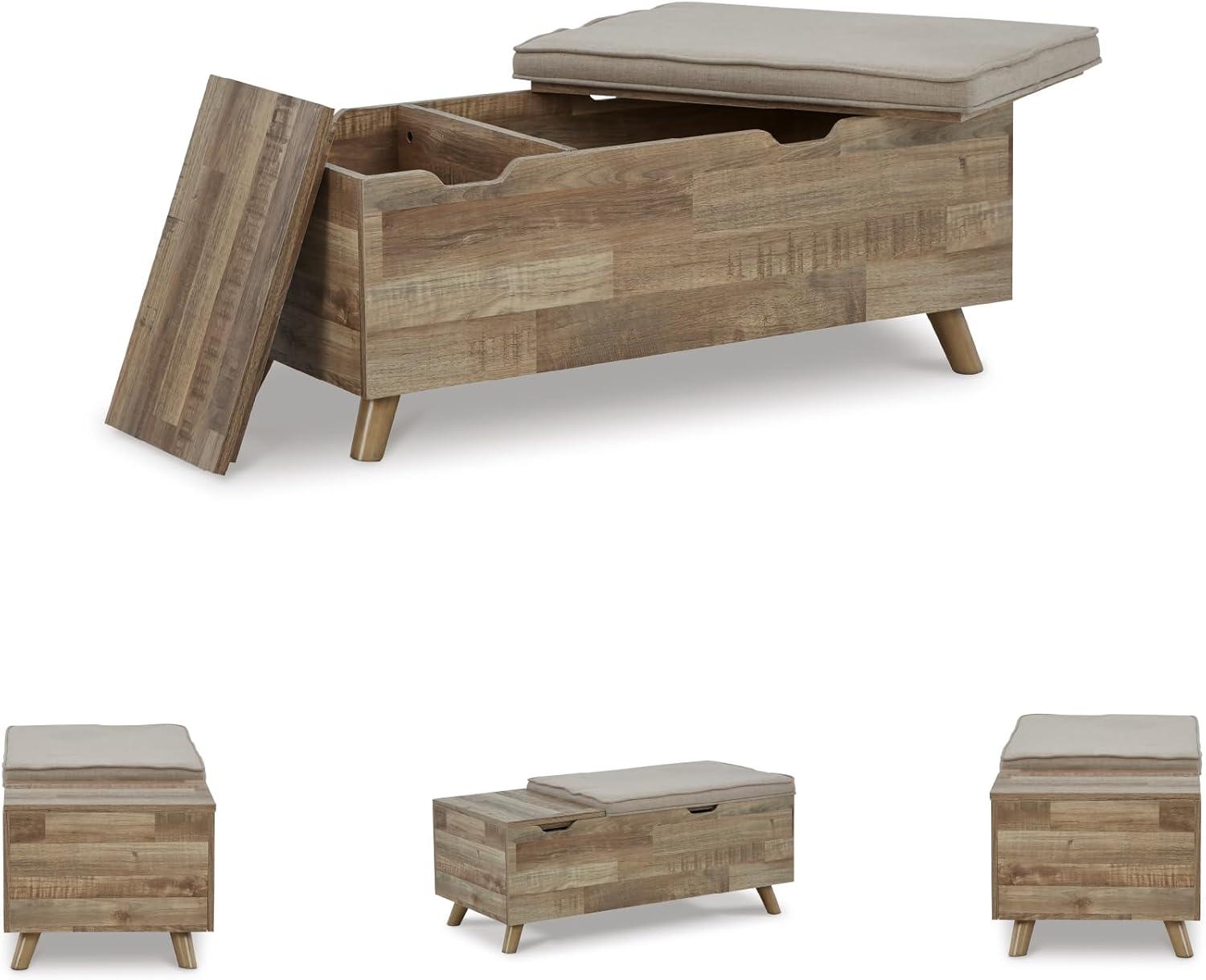 imageSignature Design by Ashley Gerdanet Mid Century Modern Upholstered Storage Bench BeigeBrown