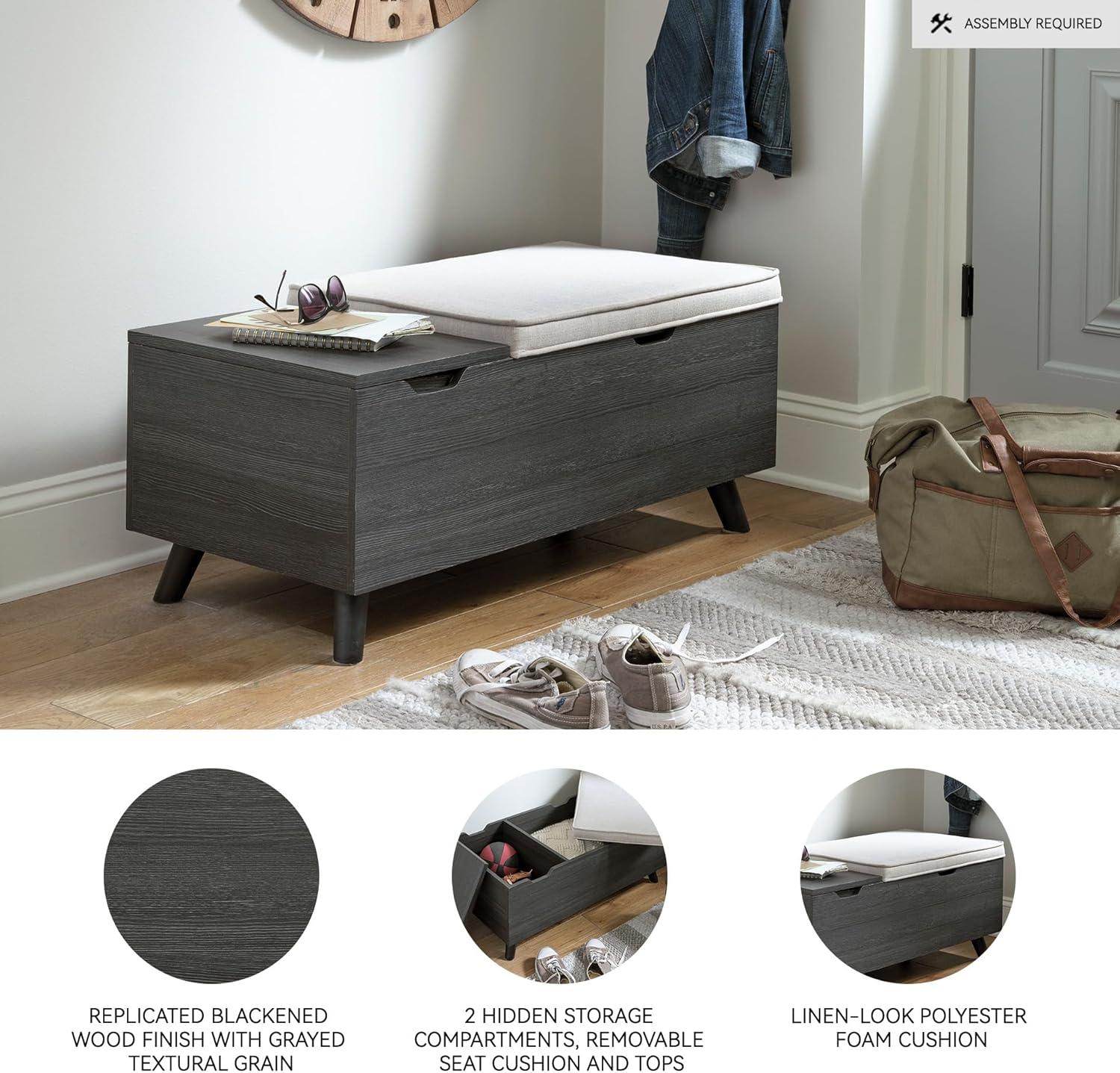 imageSignature Design by Ashley Gerdanet Mid Century Modern Upholstered Storage Bench BeigeDark Gray