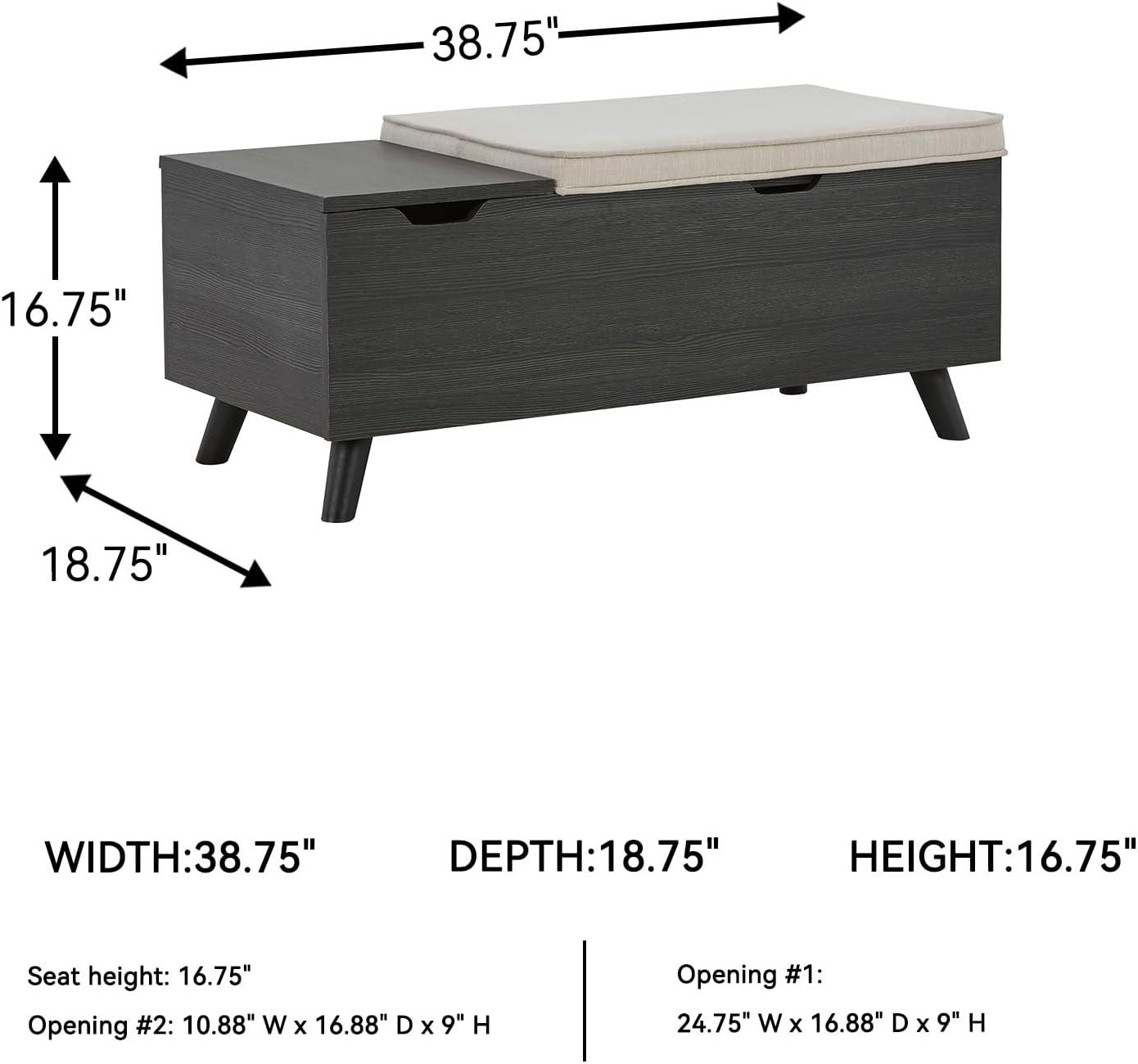 imageSignature Design by Ashley Gerdanet Mid Century Modern Upholstered Storage Bench BeigeDark Gray