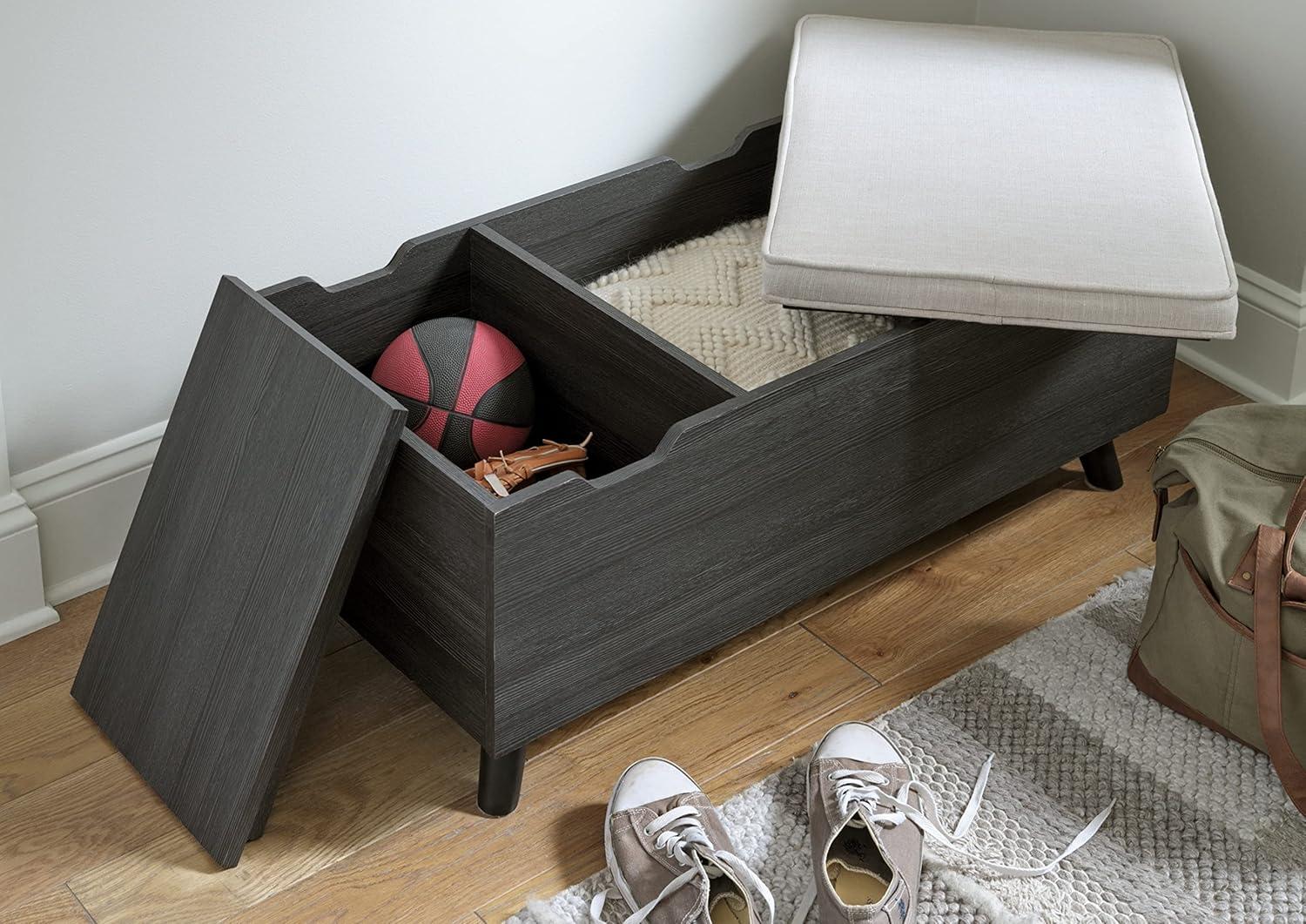 imageSignature Design by Ashley Gerdanet Mid Century Modern Upholstered Storage Bench BeigeDark Gray