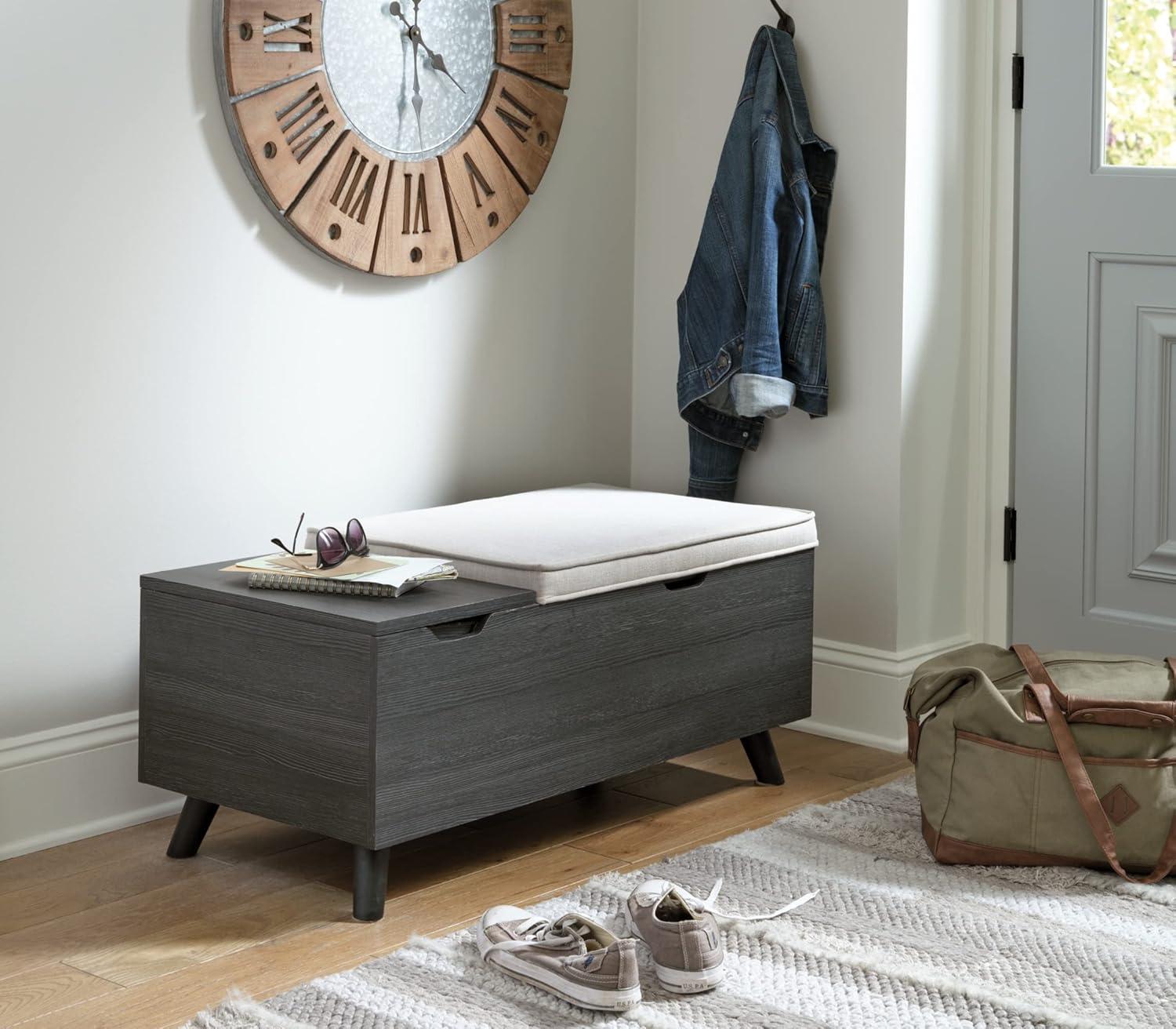 imageSignature Design by Ashley Gerdanet Mid Century Modern Upholstered Storage Bench BeigeDark Gray