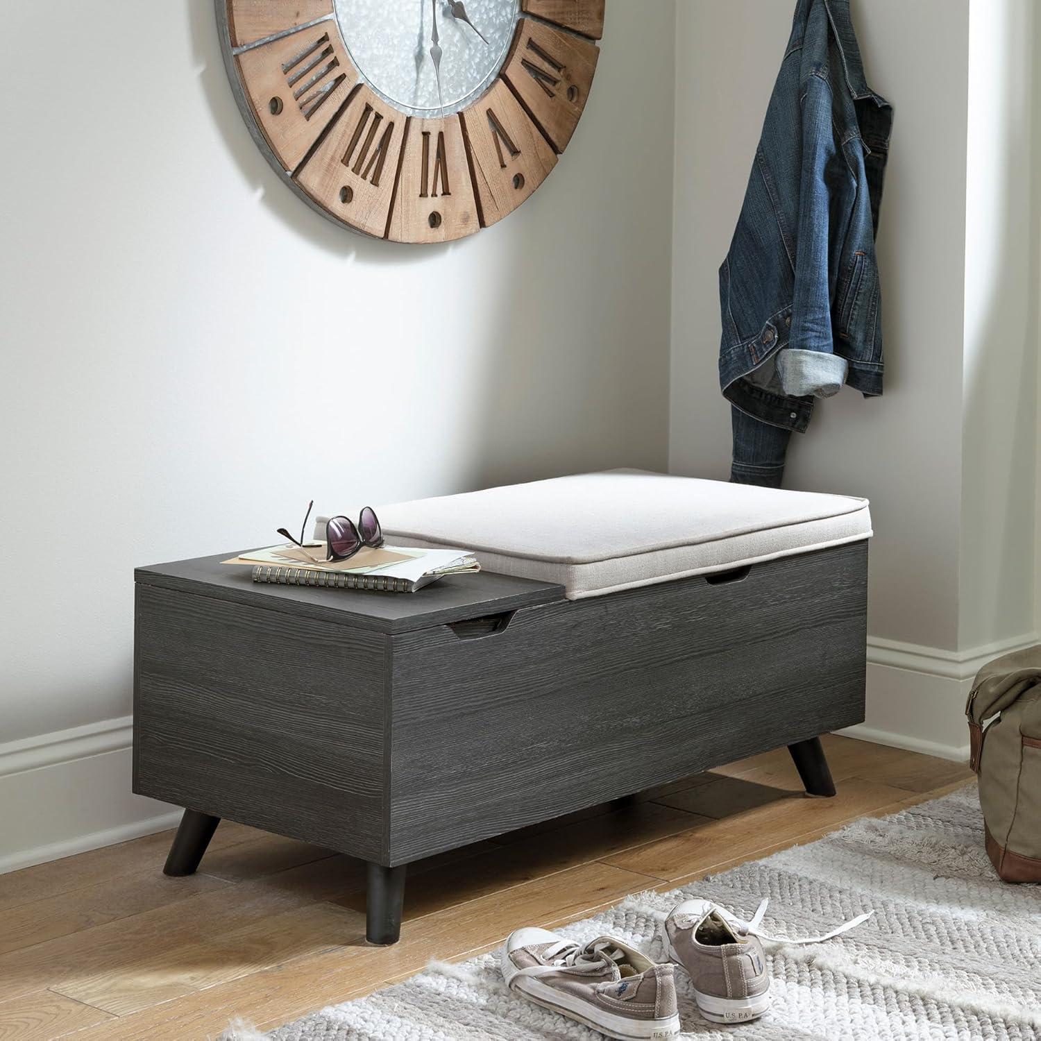 imageSignature Design by Ashley Gerdanet Mid Century Modern Upholstered Storage Bench BeigeDark Gray
