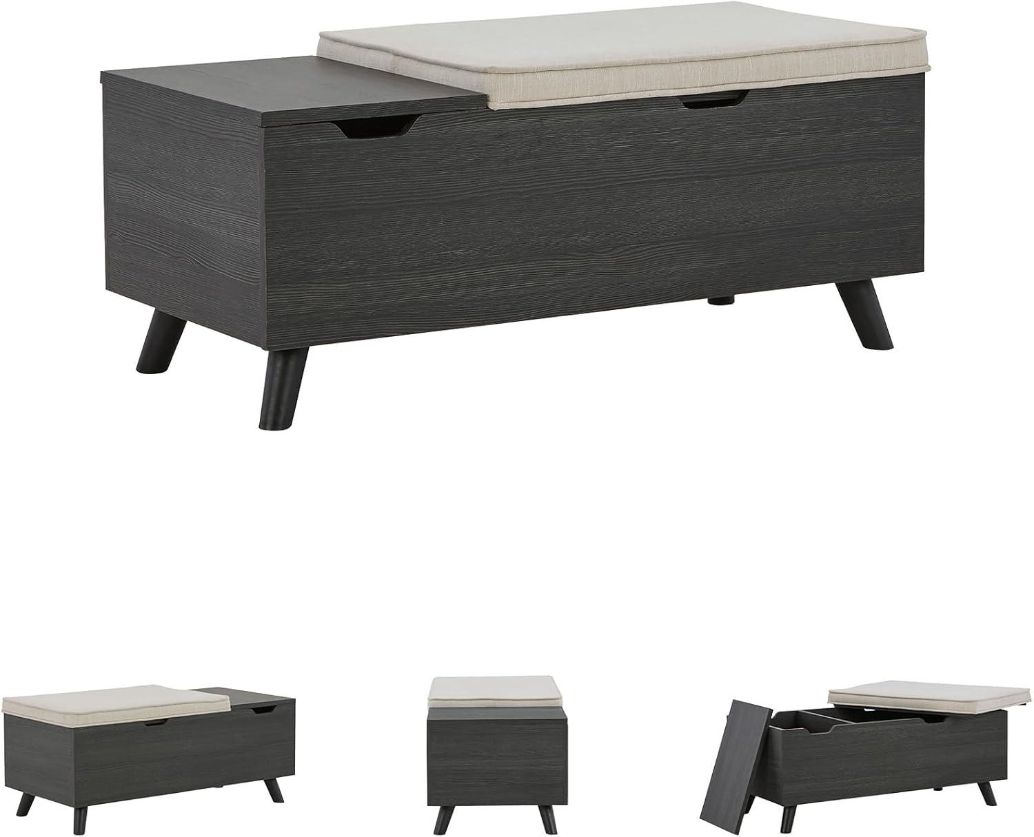 imageSignature Design by Ashley Gerdanet Mid Century Modern Upholstered Storage Bench BeigeDark Gray