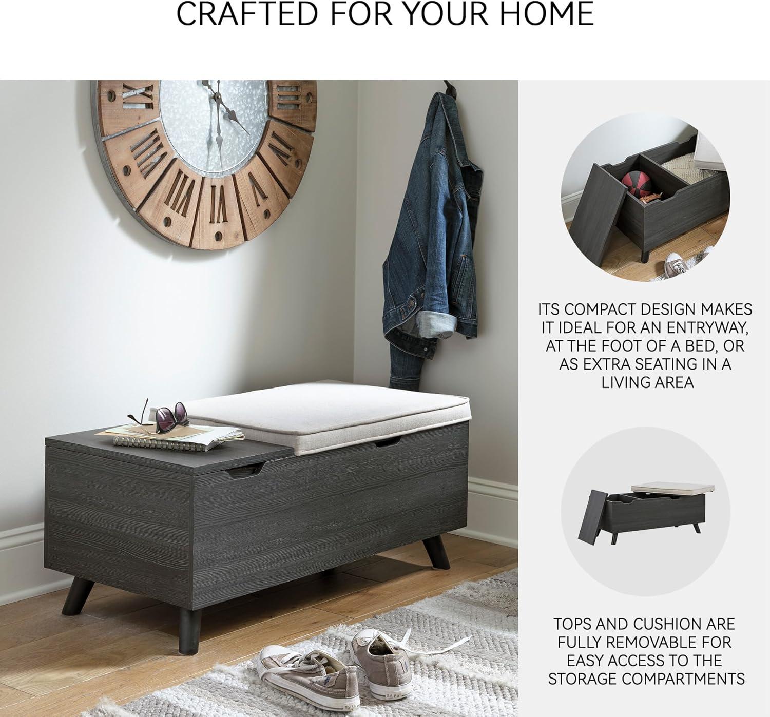 imageSignature Design by Ashley Gerdanet Mid Century Modern Upholstered Storage Bench BeigeDark Gray