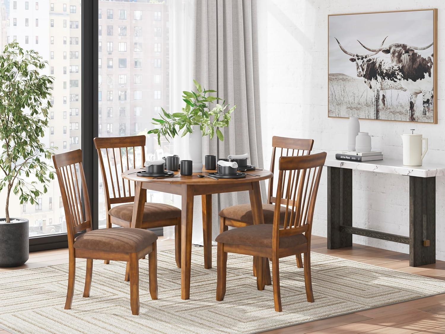 imageSignature Design by Ashley Gesthaven Modern Dining Drop Leaf Table with 4 Legs Light Brown ampamp BlueBrown