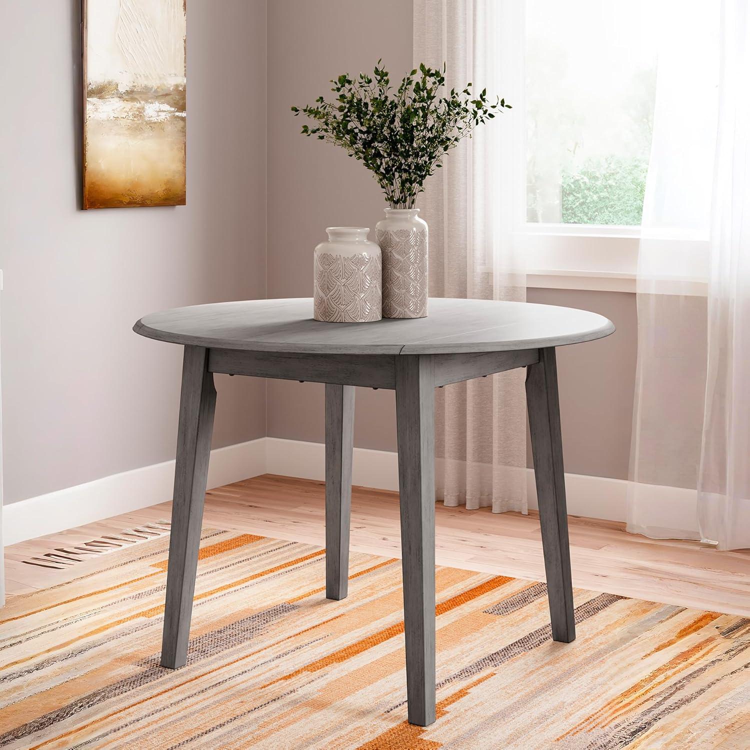 imageSignature Design by Ashley Gesthaven Modern Dining Drop Leaf Table with 4 Legs Light Brown ampamp BlueGrey