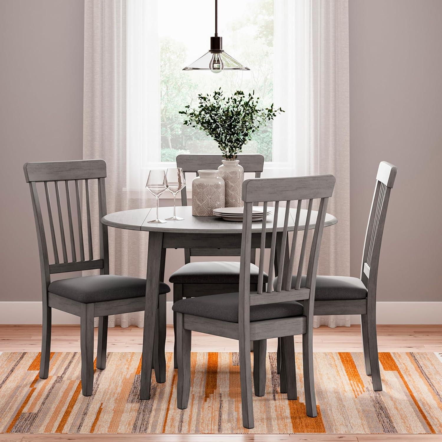imageSignature Design by Ashley Gesthaven Modern Dining Drop Leaf Table with 4 Legs Light Brown ampamp BlueGrey