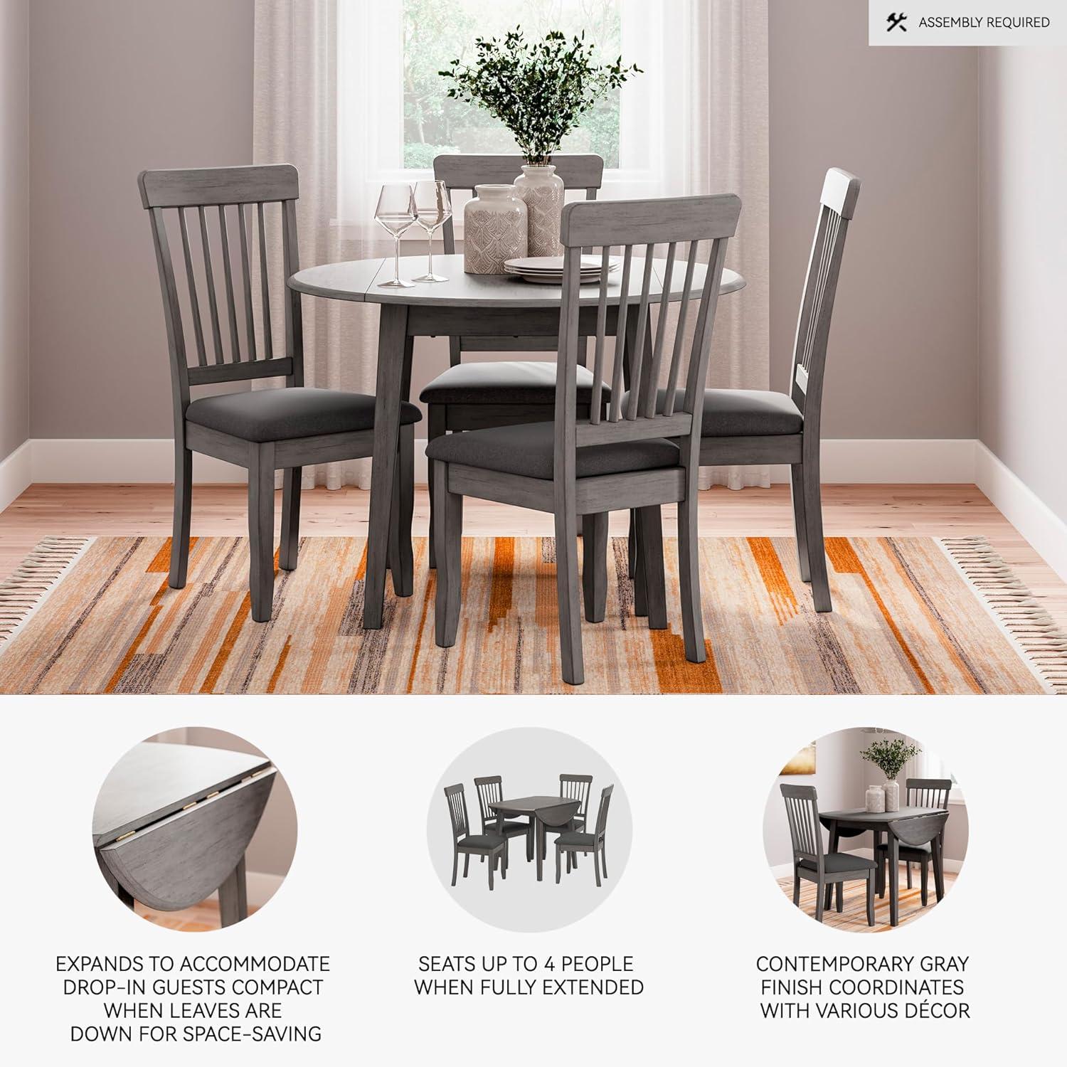 imageSignature Design by Ashley Gesthaven Modern Dining Drop Leaf Table with 4 Legs Light Brown ampamp BlueGrey