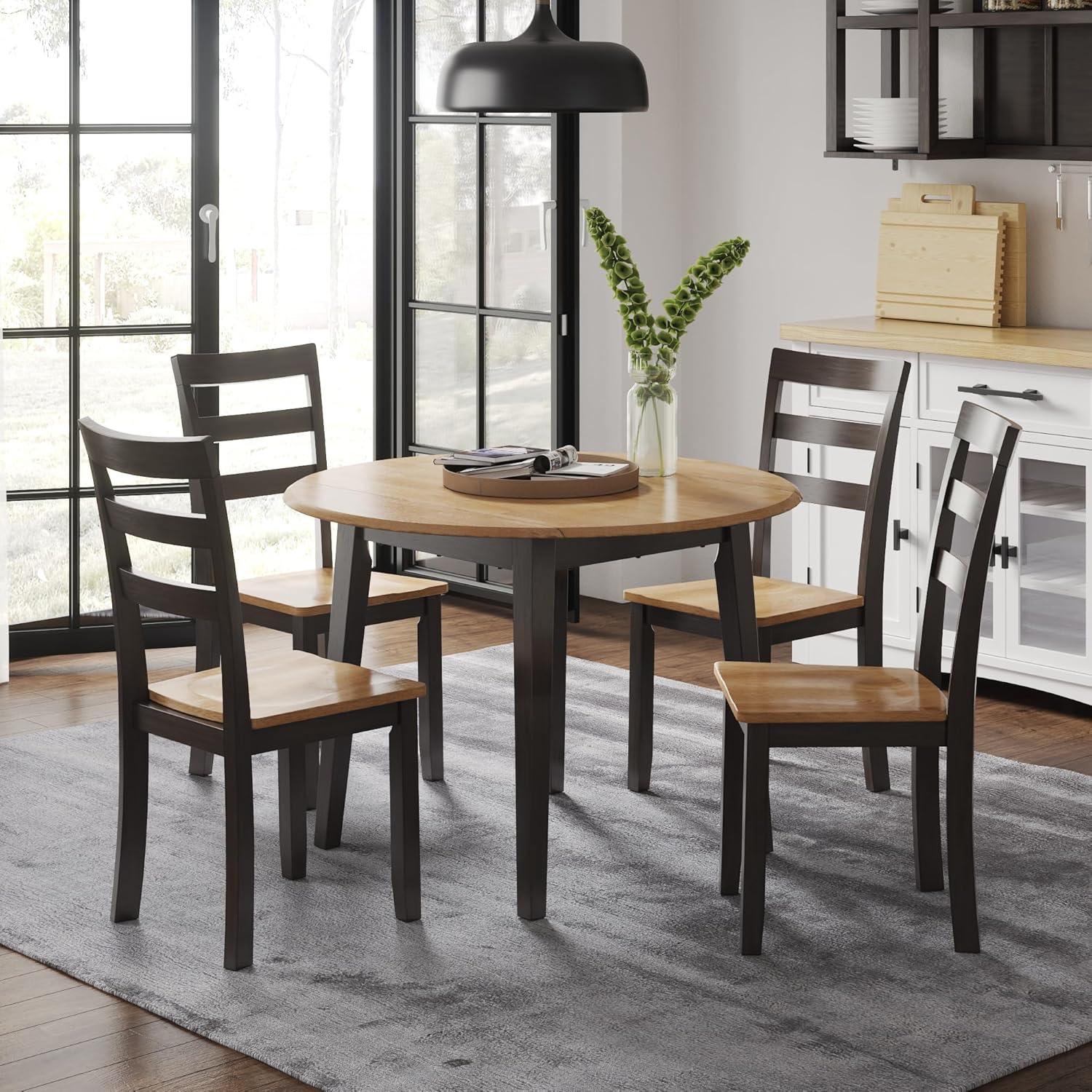 imageSignature Design by Ashley Gesthaven Modern Dining Drop Leaf Table with 4 Legs Light Brown ampamp BlueLight Brown Dark Brown