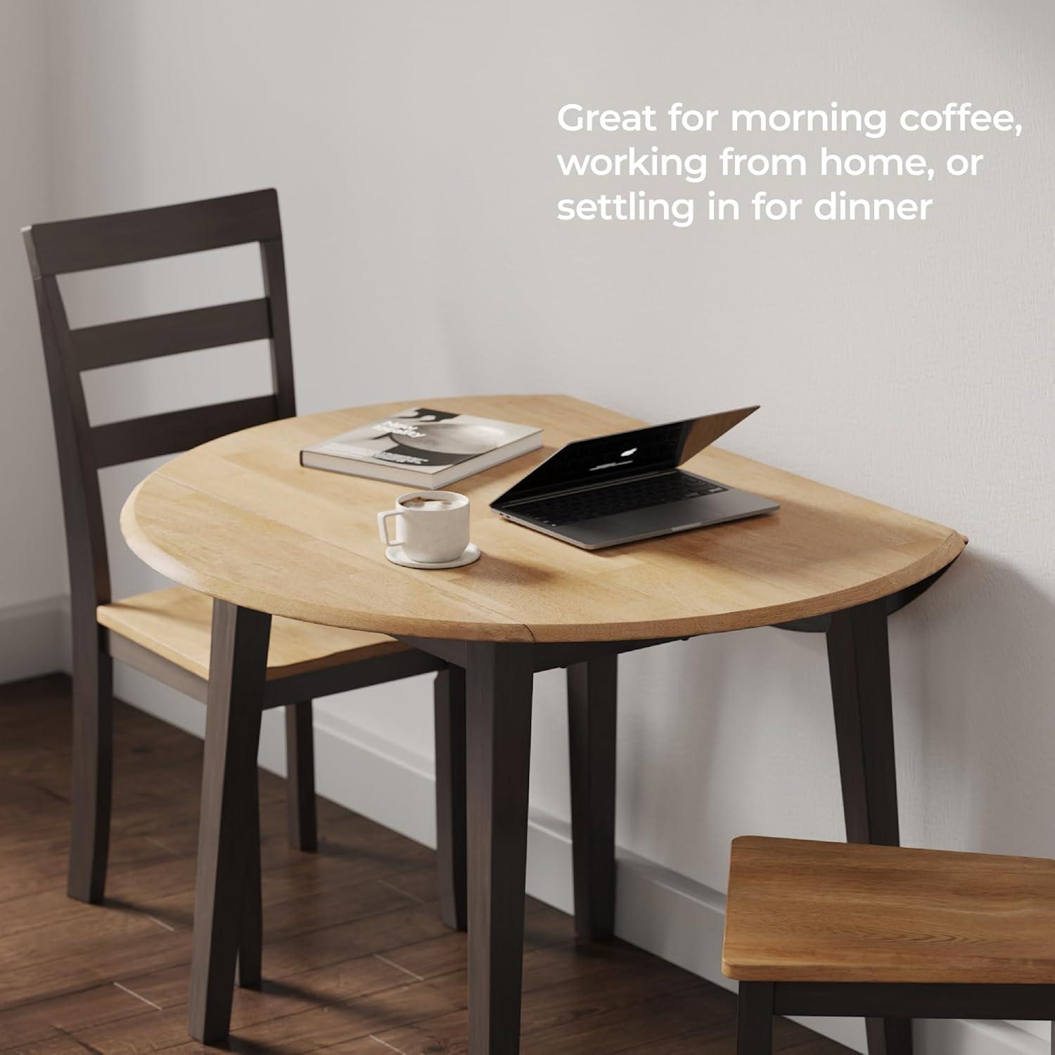 imageSignature Design by Ashley Gesthaven Modern Dining Drop Leaf Table with 4 Legs Light Brown ampamp BlueLight Brown Dark Brown