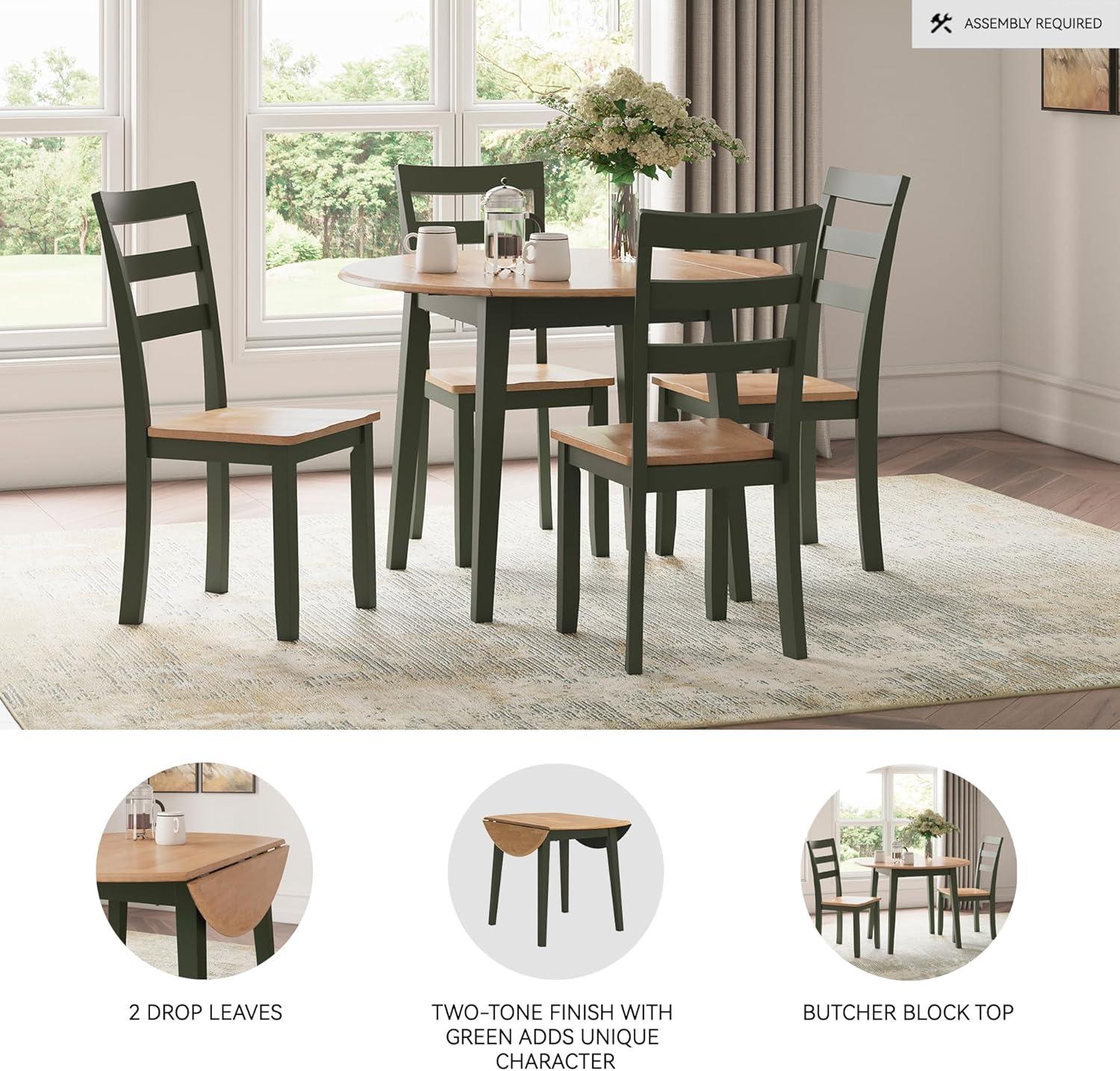 imageSignature Design by Ashley Gesthaven Modern Dining Drop Leaf Table with 4 Legs Light Brown ampamp BlueLight Brown Green