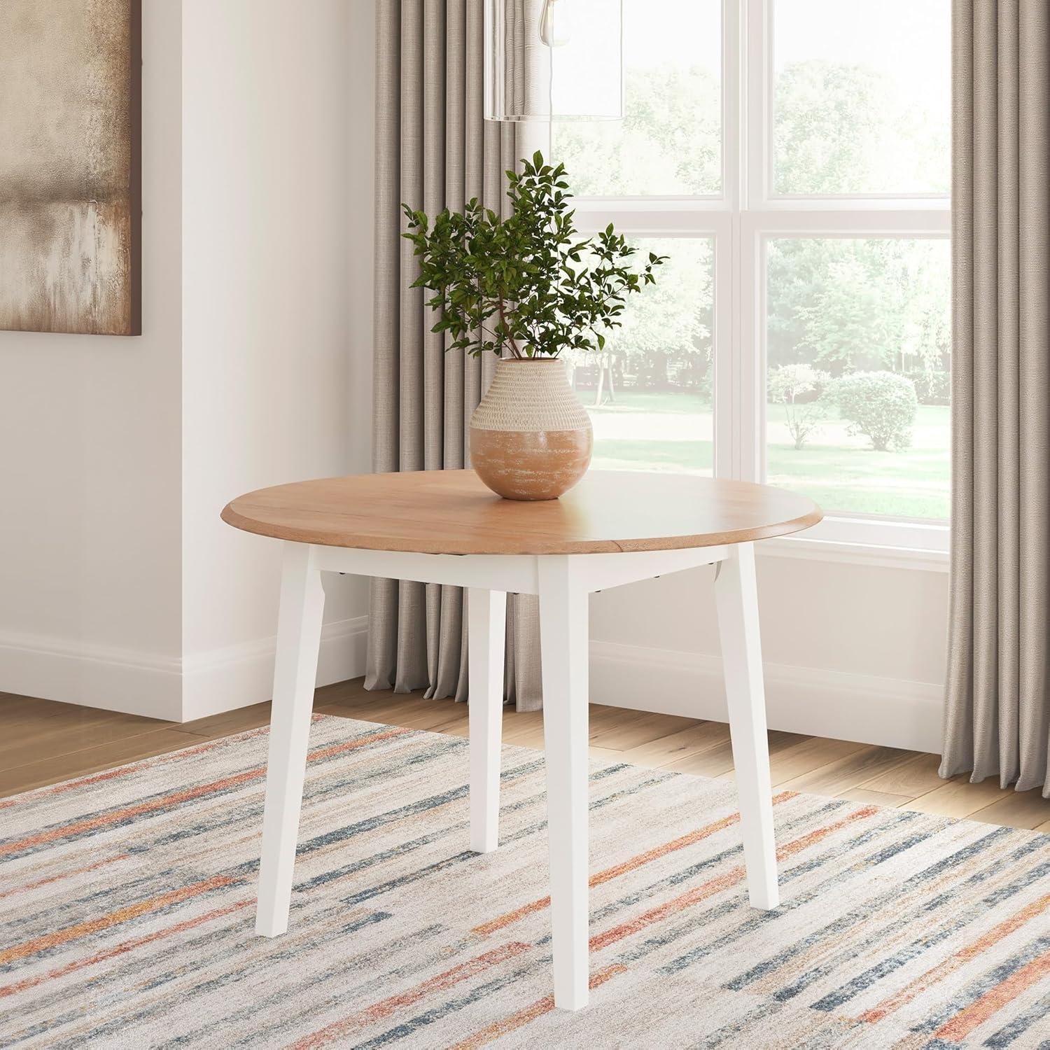 imageSignature Design by Ashley Gesthaven Modern Dining Drop Leaf Table with 4 Legs Light Brown ampamp BlueLight Brown White