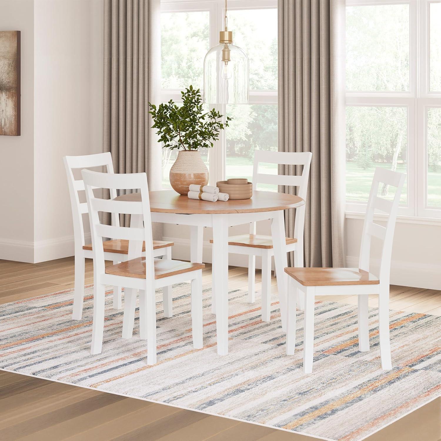 imageSignature Design by Ashley Gesthaven Modern Dining Drop Leaf Table with 4 Legs Light Brown ampamp BlueLight Brown White