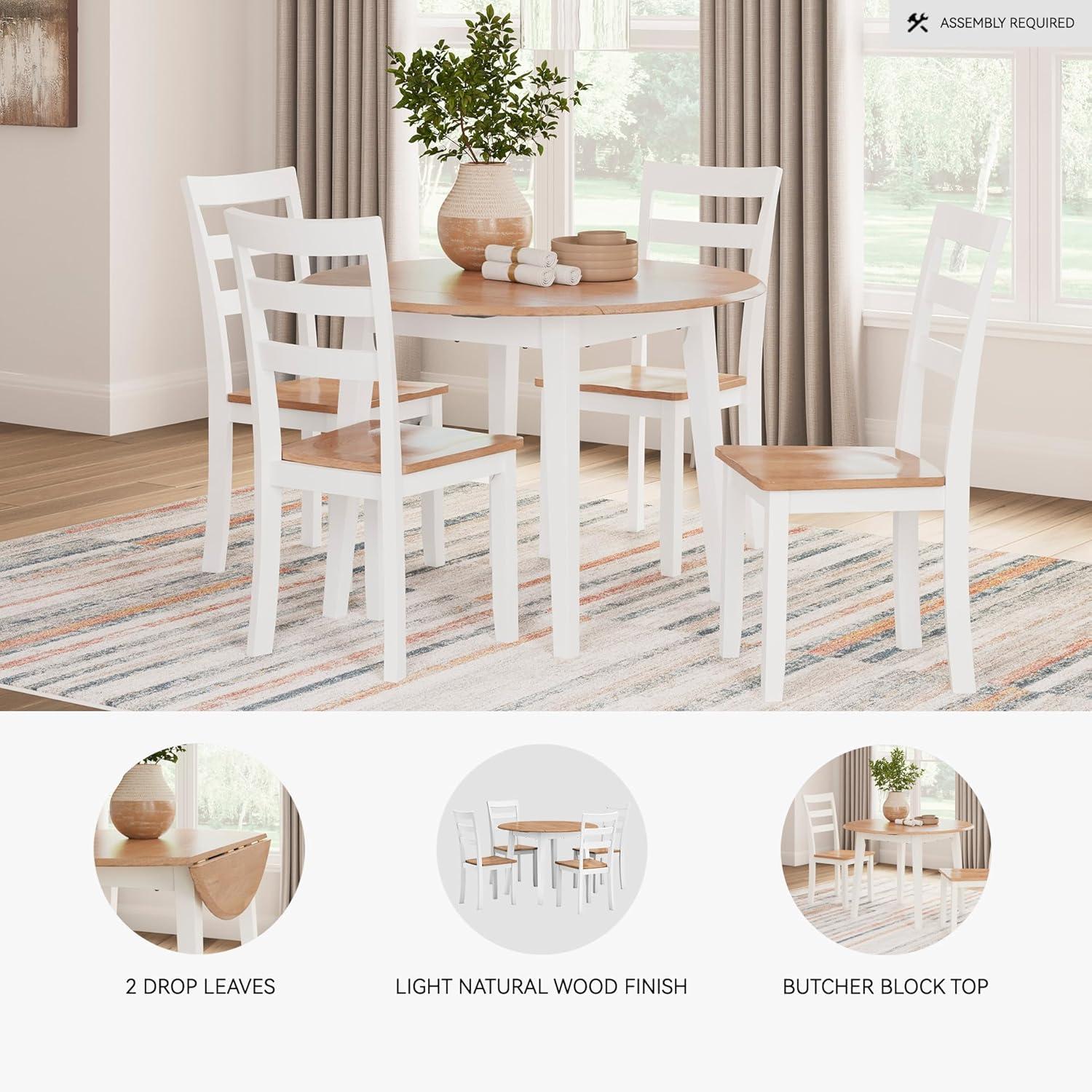 imageSignature Design by Ashley Gesthaven Modern Dining Drop Leaf Table with 4 Legs Light Brown ampamp BlueLight Brown White
