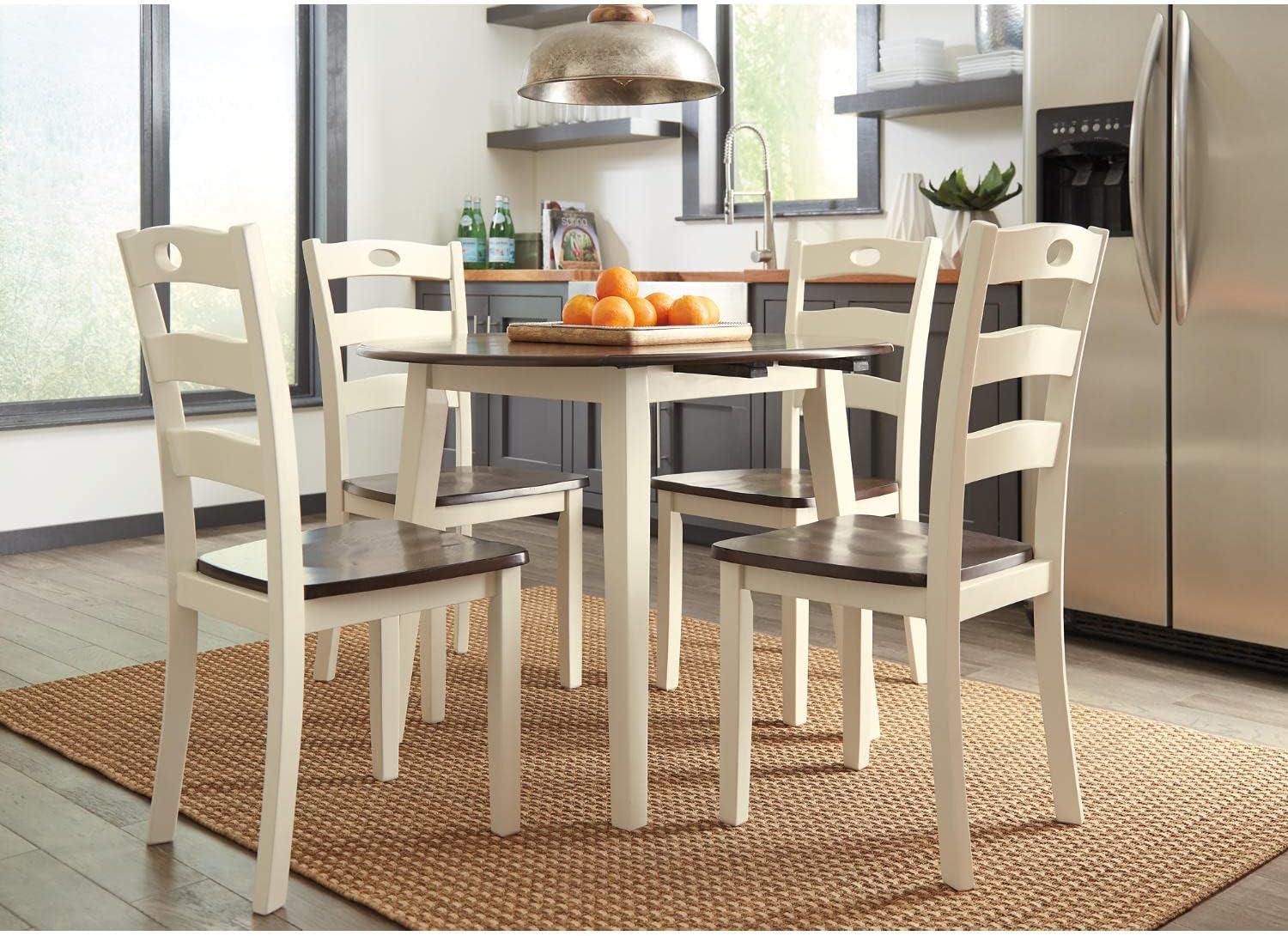 imageSignature Design by Ashley Gesthaven Modern Dining Drop Leaf Table with 4 Legs Light Brown ampamp BlueTwotone White