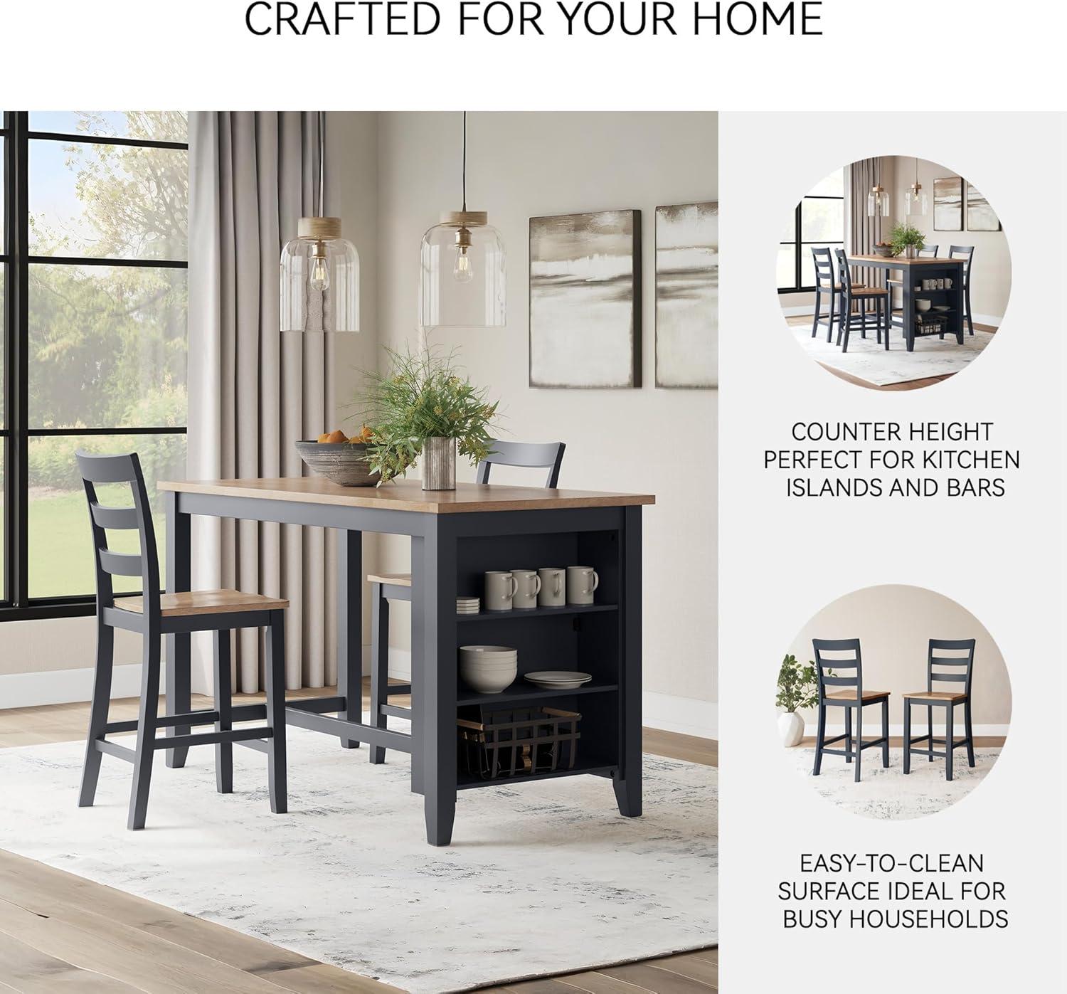 imageSignature Design by Ashley Gesthaven Solid Wood Frame Counter Height Barstool Set of 2 Slate BlueNaturalLight Brown Blue