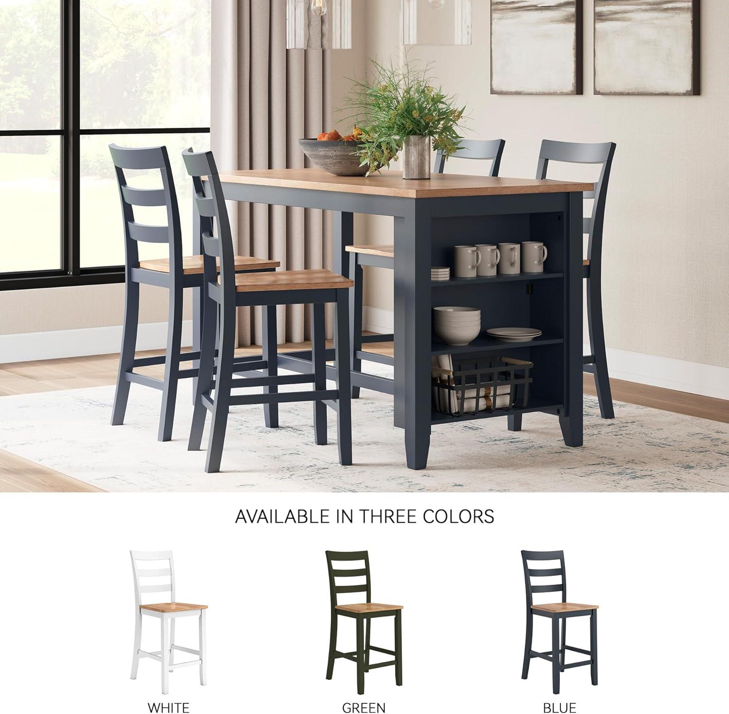 imageSignature Design by Ashley Gesthaven Solid Wood Frame Counter Height Barstool Set of 2 Slate BlueNaturalLight Brown Blue