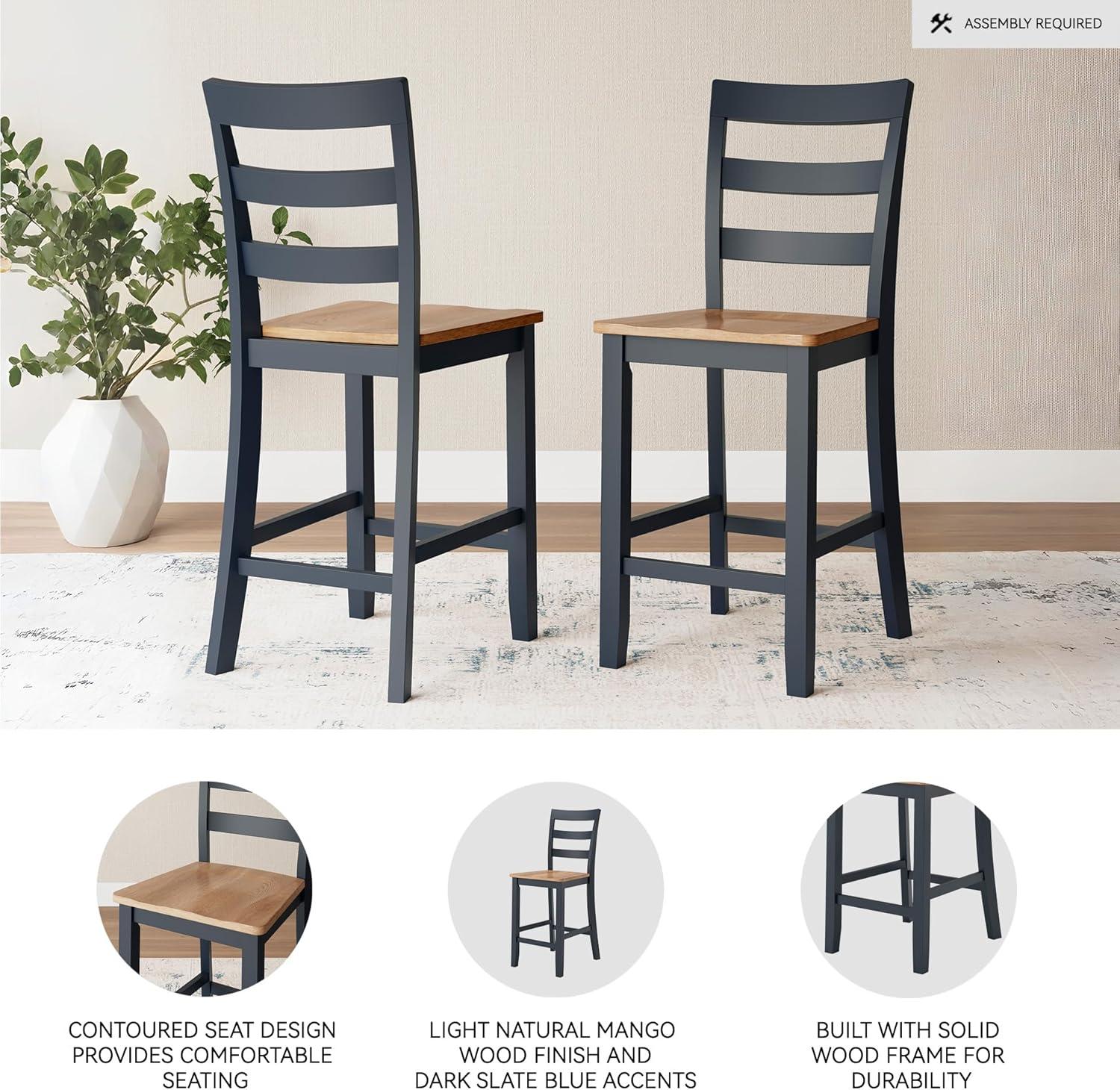 imageSignature Design by Ashley Gesthaven Solid Wood Frame Counter Height Barstool Set of 2 Slate BlueNaturalLight Brown Blue
