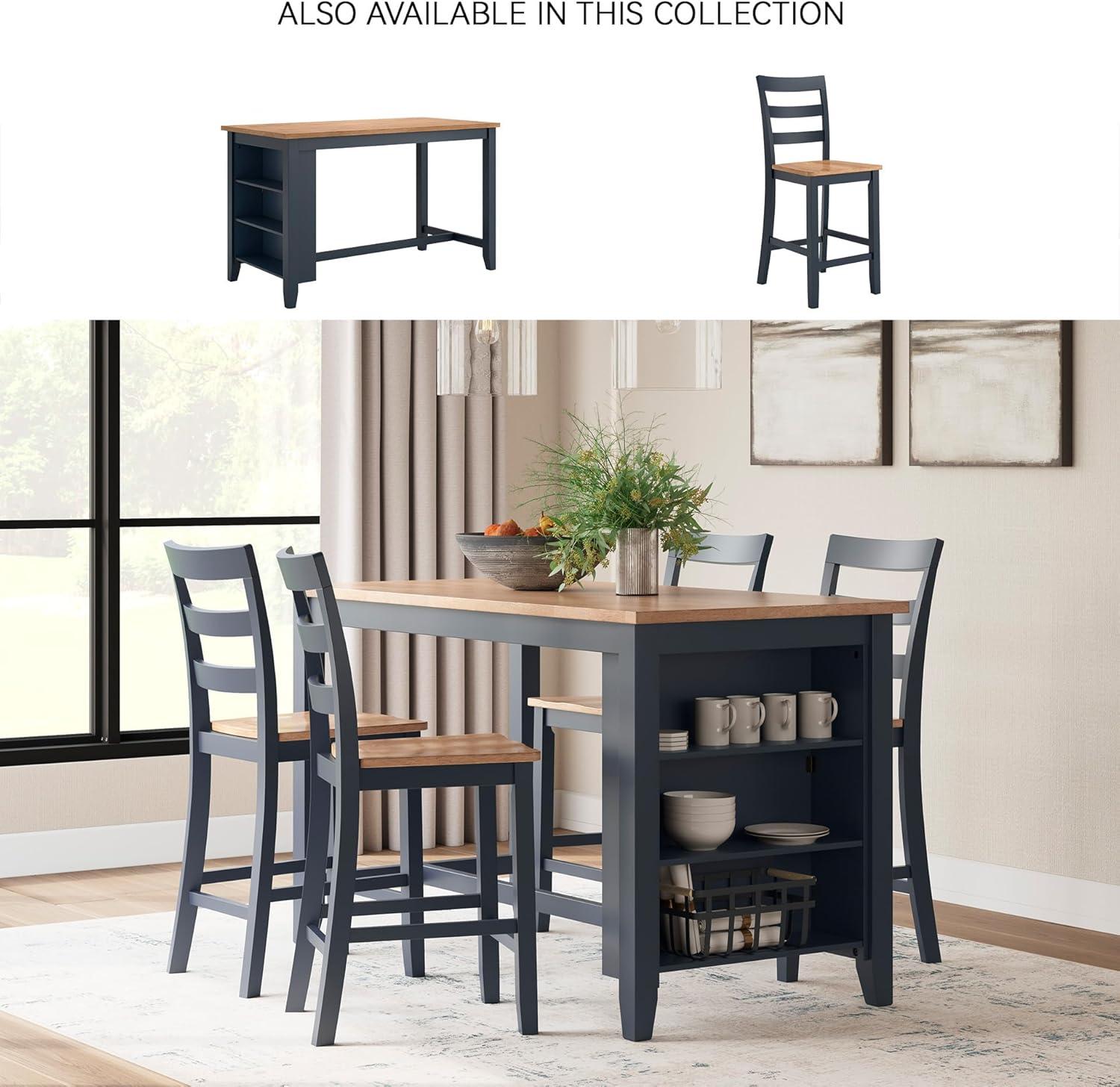 imageSignature Design by Ashley Gesthaven Solid Wood Frame Counter Height Barstool Set of 2 Slate BlueNaturalLight Brown Blue