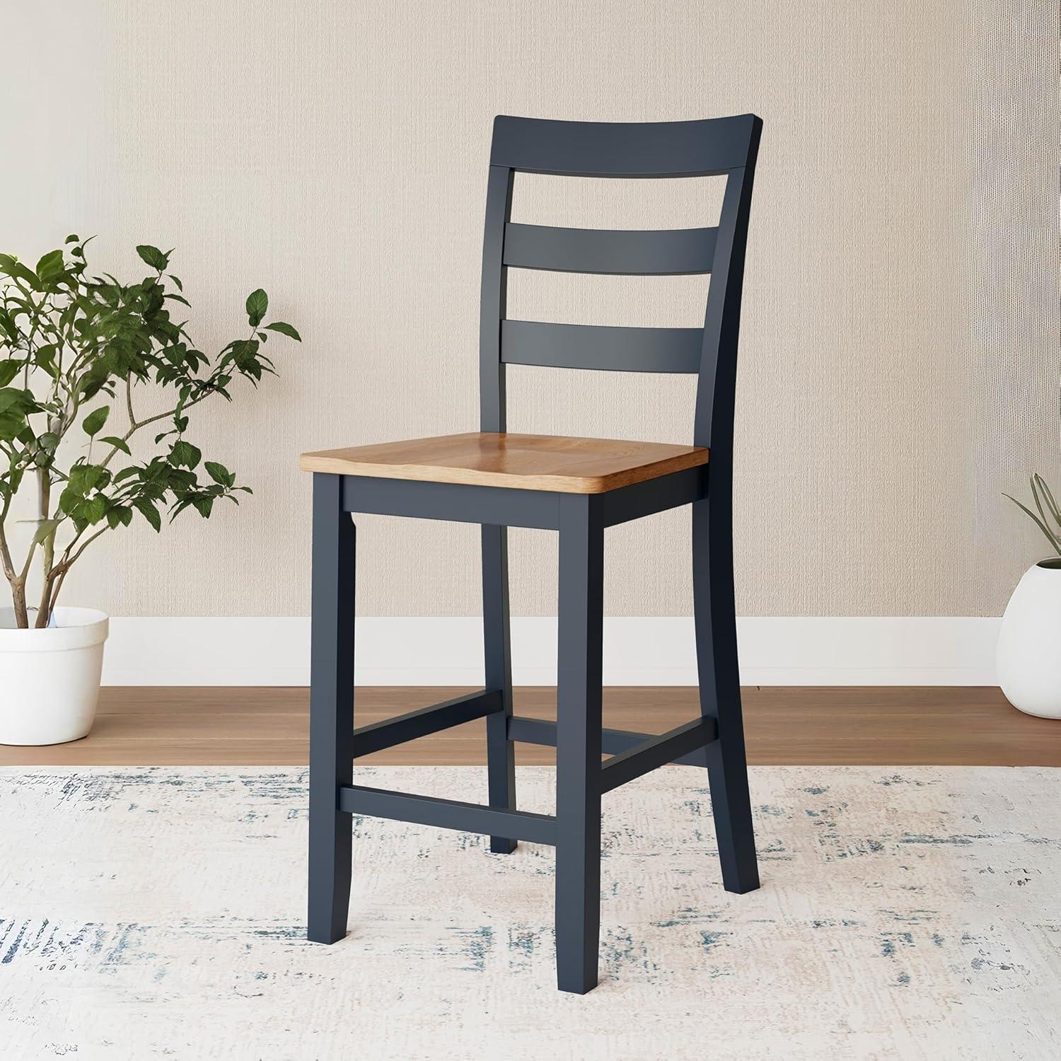 imageSignature Design by Ashley Gesthaven Solid Wood Frame Counter Height Barstool Set of 2 Slate BlueNaturalLight Brown Blue