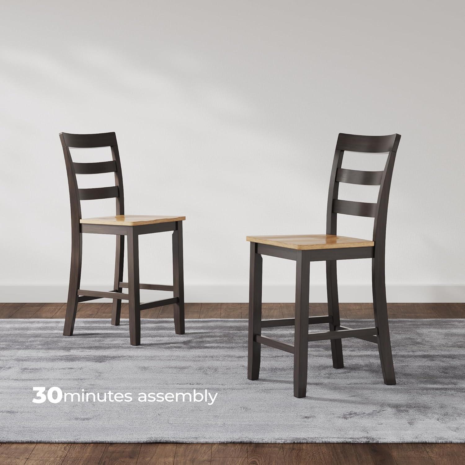 imageSignature Design by Ashley Gesthaven Solid Wood Frame Counter Height Barstool Set of 2 Slate BlueNaturalLight Brown Dark Brown