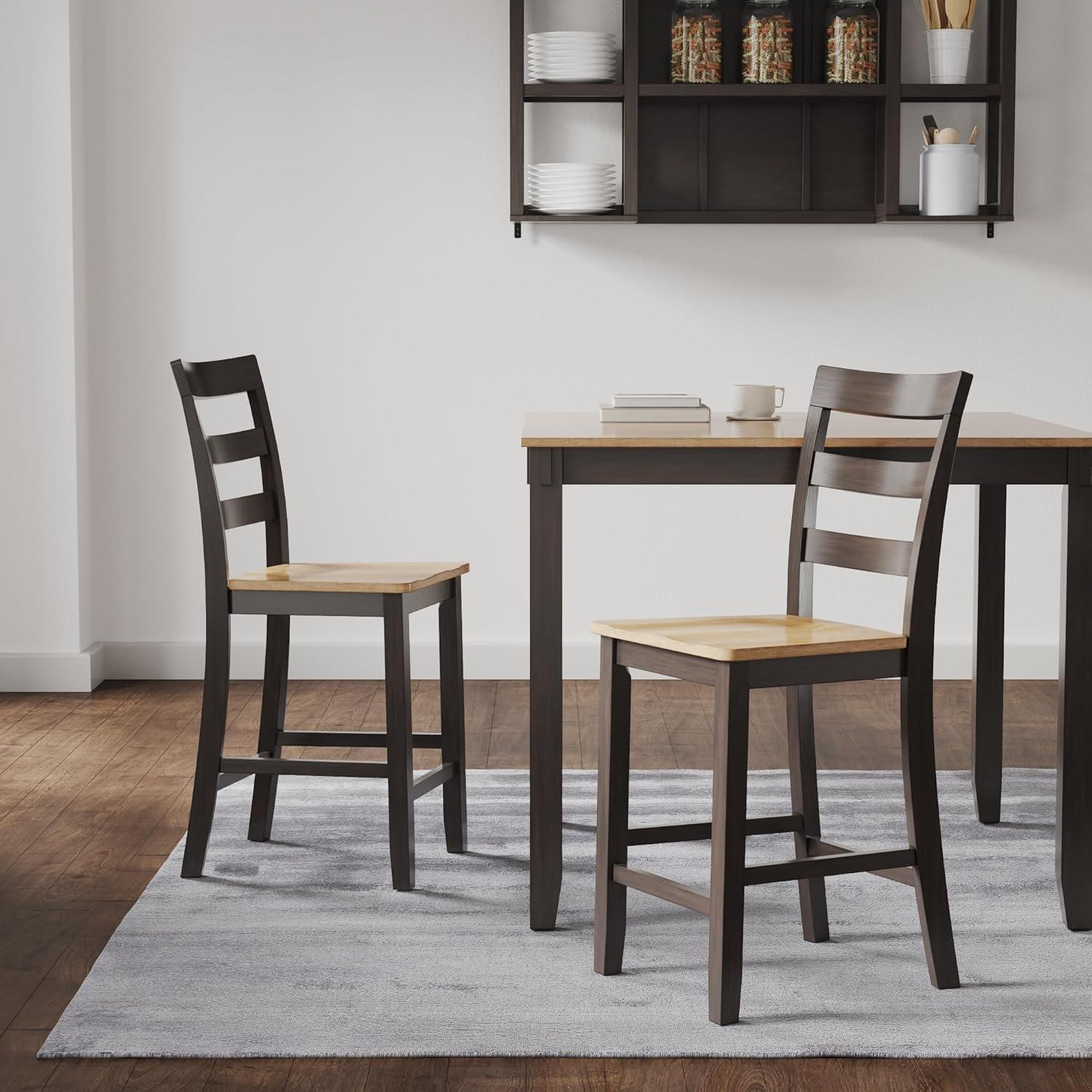 imageSignature Design by Ashley Gesthaven Solid Wood Frame Counter Height Barstool Set of 2 Slate BlueNaturalLight Brown Dark Brown