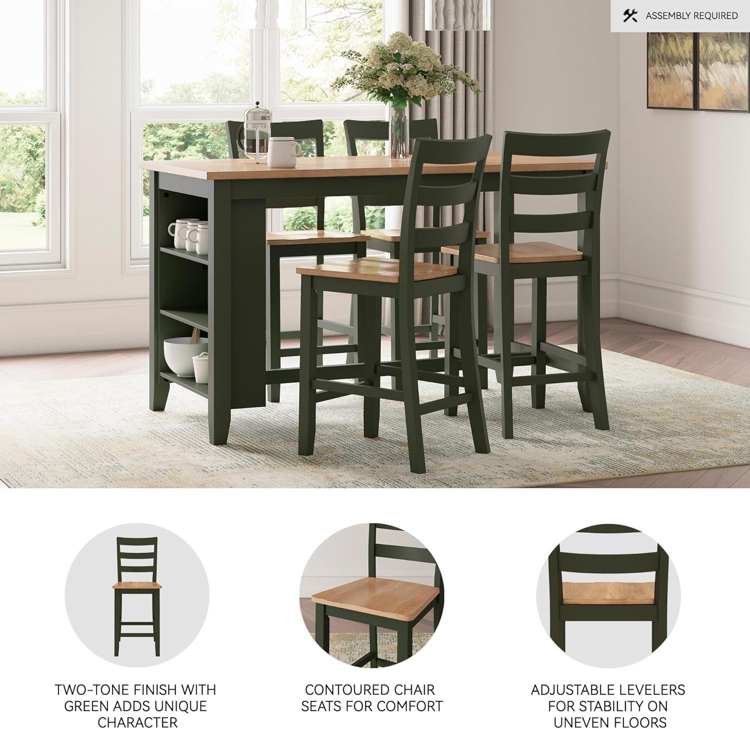 imageSignature Design by Ashley Gesthaven Solid Wood Frame Counter Height Barstool Set of 2 Slate BlueNaturalLight Brown Green