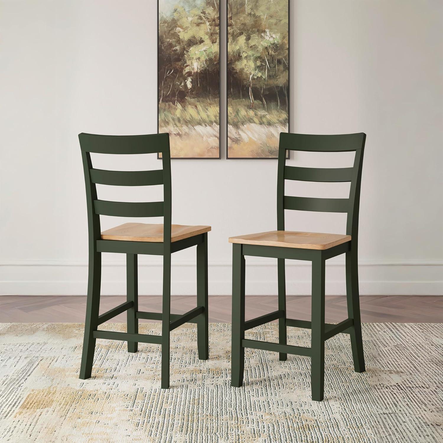 imageSignature Design by Ashley Gesthaven Solid Wood Frame Counter Height Barstool Set of 2 Slate BlueNaturalLight Brown Green