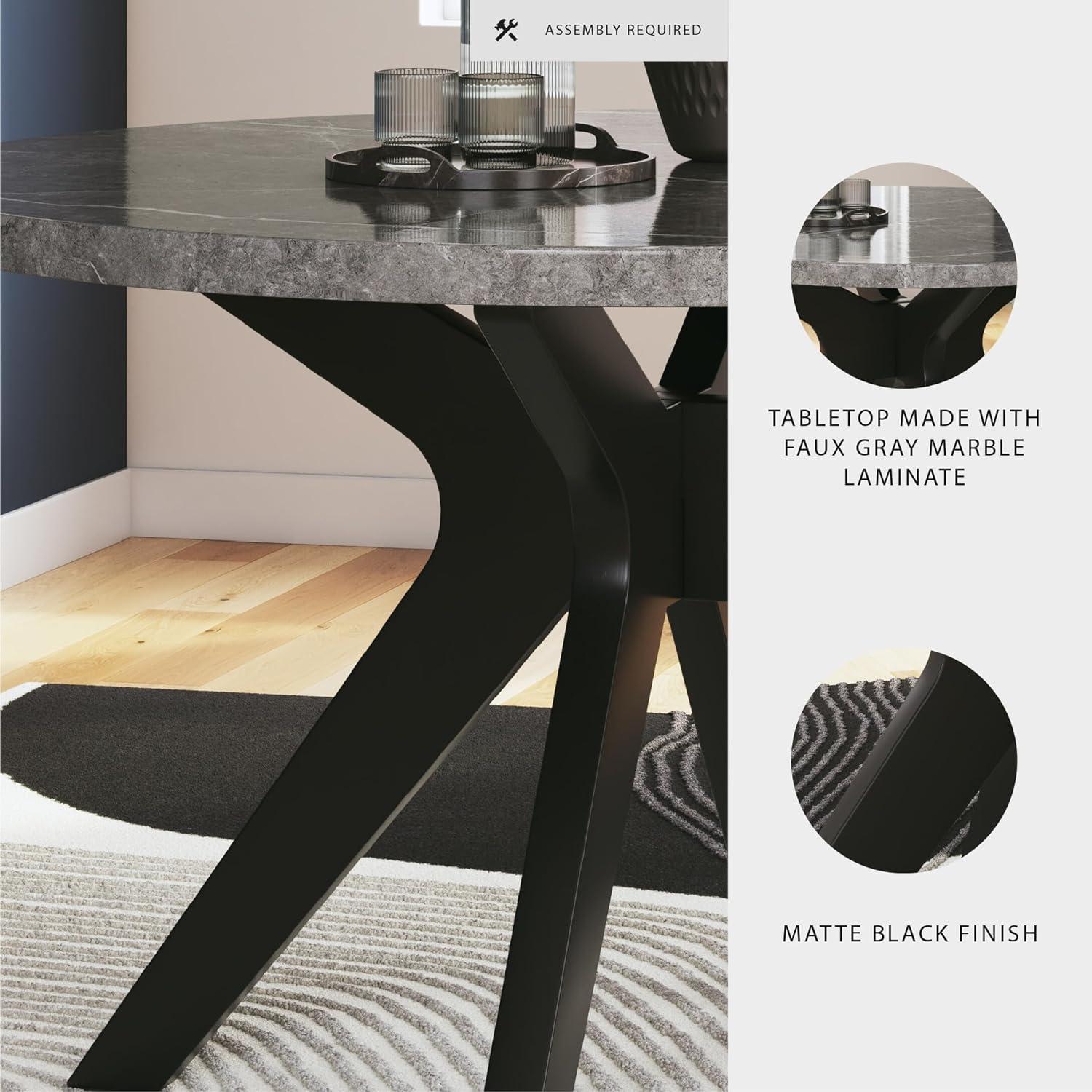 imageSignature Design by Ashley Glinari Contemporary Faux Marble Tabletop Dining Table with CrossShaped Base Gray ampamp Black