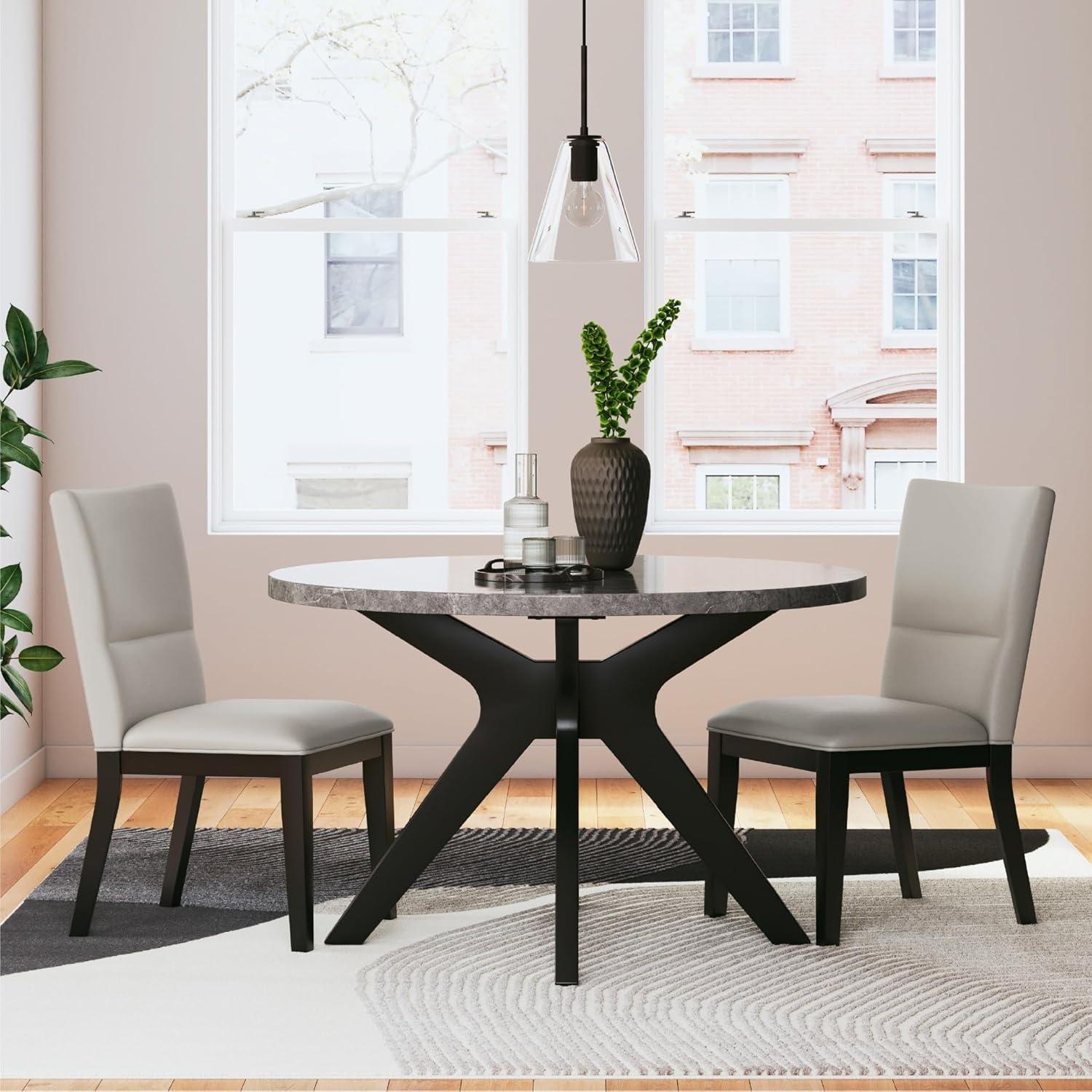 imageSignature Design by Ashley Glinari Contemporary Faux Marble Tabletop Dining Table with CrossShaped Base Gray ampamp Black