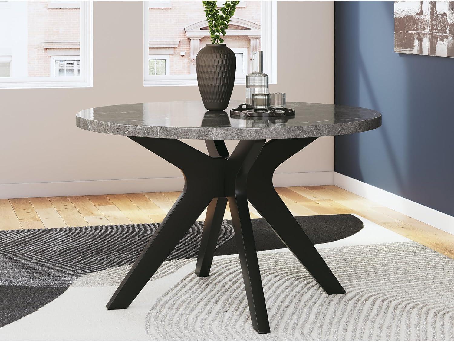 imageSignature Design by Ashley Glinari Contemporary Faux Marble Tabletop Dining Table with CrossShaped Base Gray ampamp Black