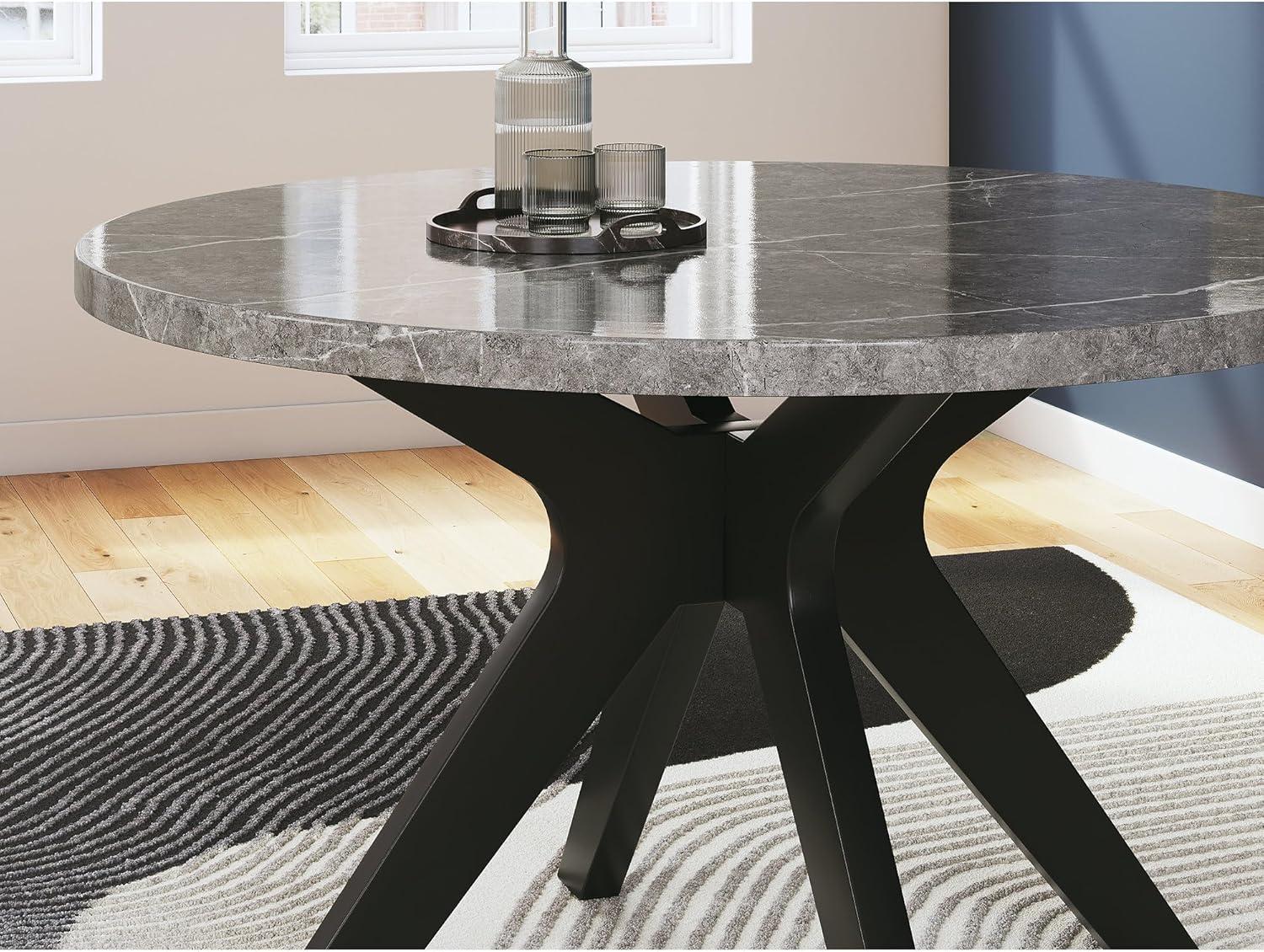imageSignature Design by Ashley Glinari Contemporary Faux Marble Tabletop Dining Table with CrossShaped Base Gray ampamp Black