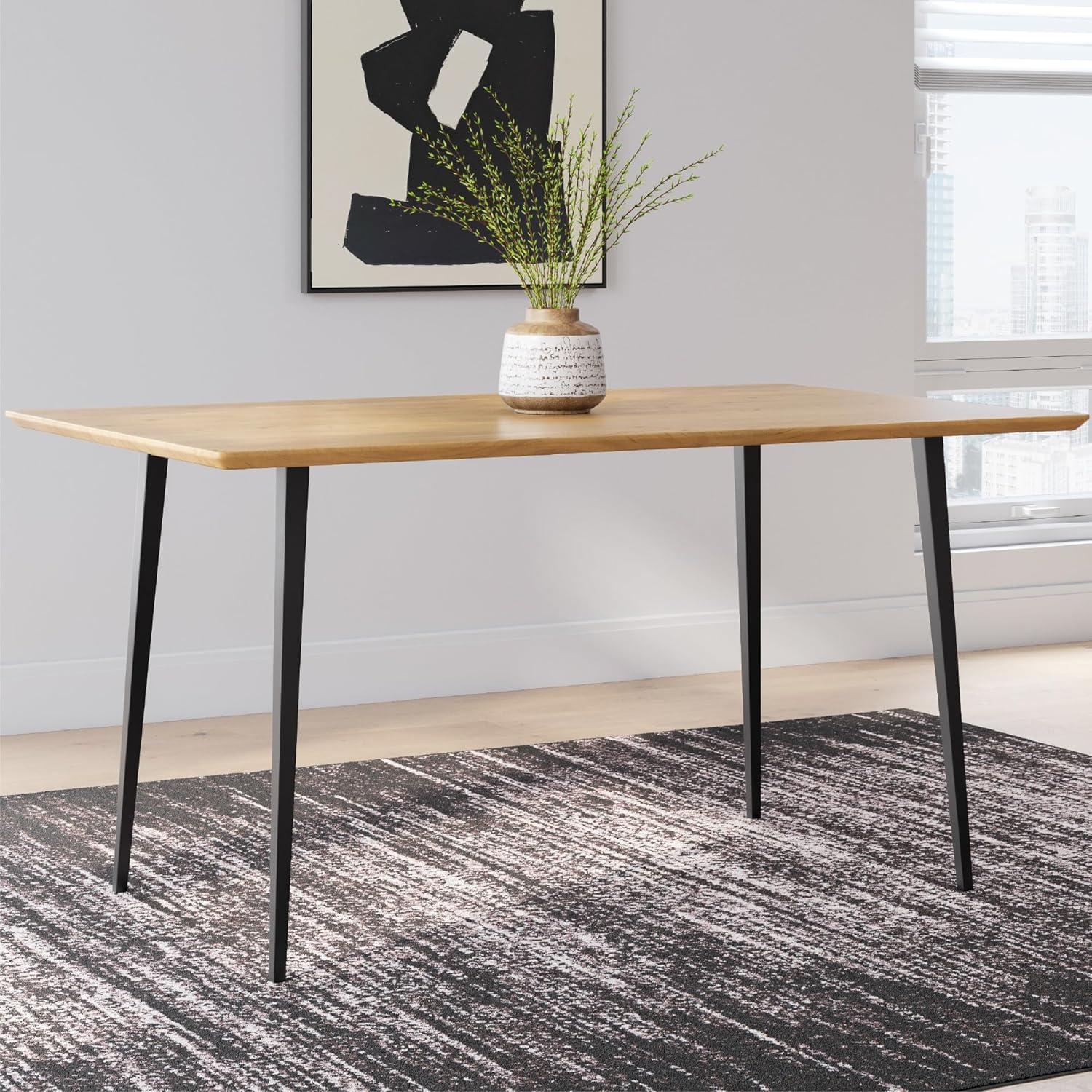 imageSignature Design by Ashley Gretlynn Casual Acacia Wood Dining Table with Metal Legs Light Brown ampamp Black
