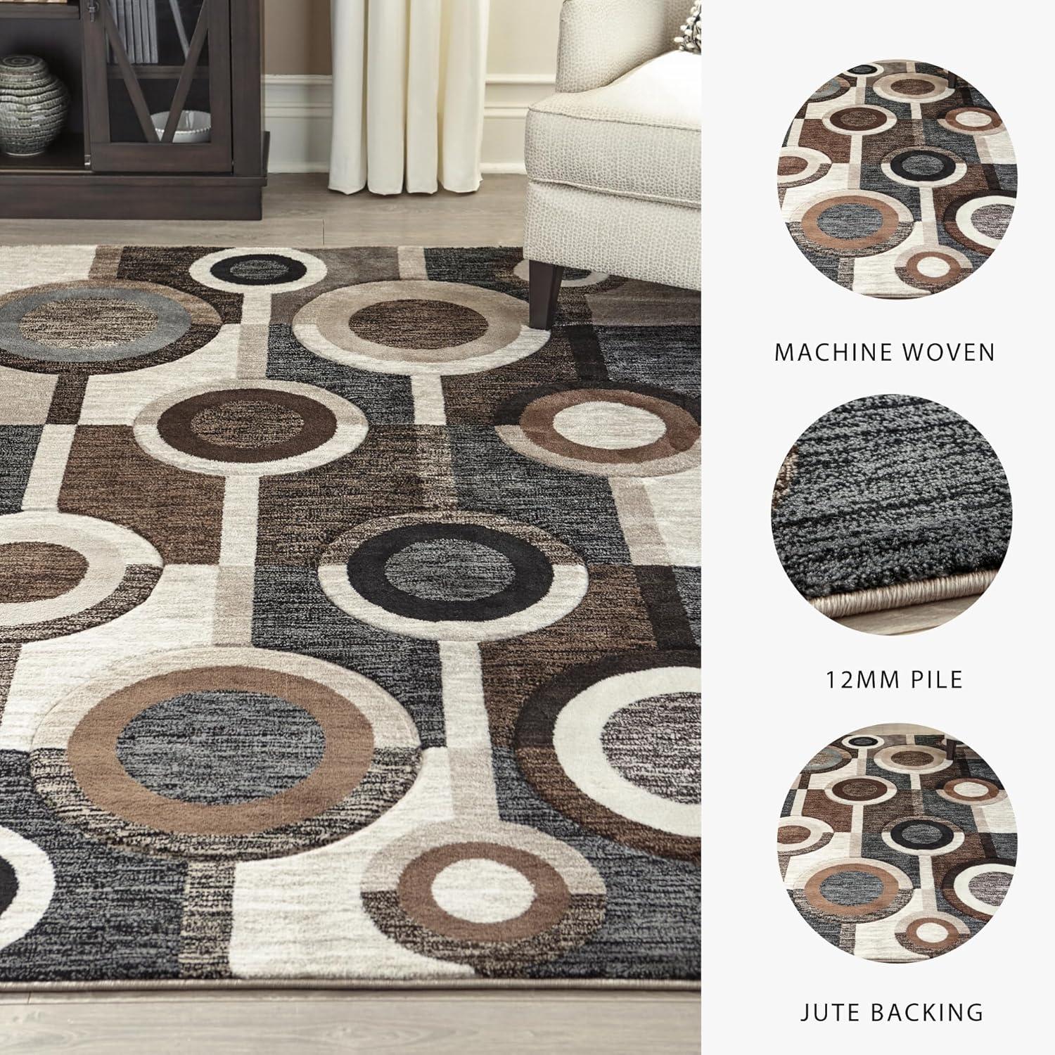 imageSignature Design by Ashley Guintte Modern 5 x 7 Medium Pile Multilayered Geometric Design Rug Black Brown ampamp Cream5 x 67 Rectangular