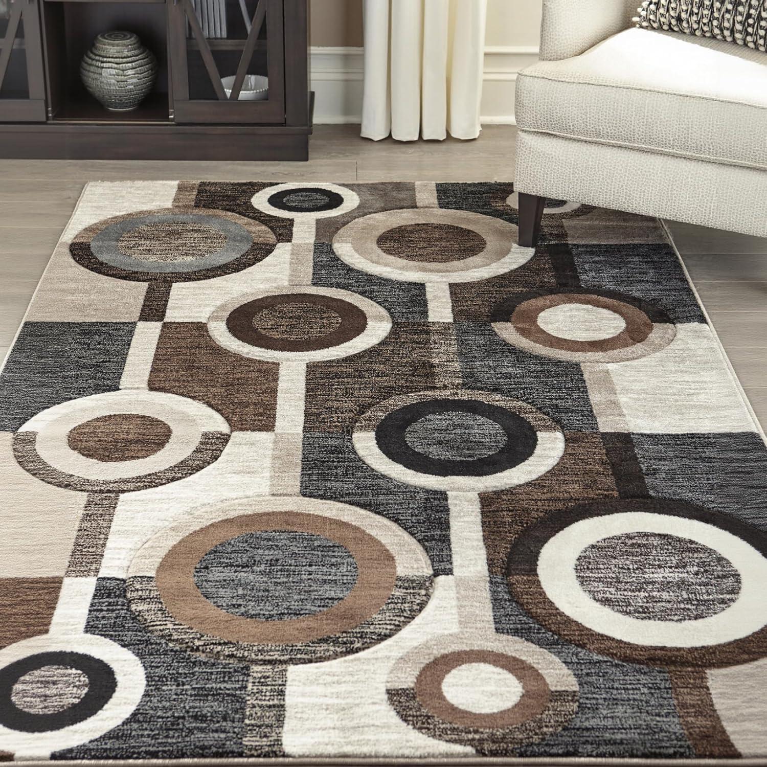 imageSignature Design by Ashley Guintte Modern 5 x 7 Medium Pile Multilayered Geometric Design Rug Black Brown ampamp Cream82 x 96 Rectangular