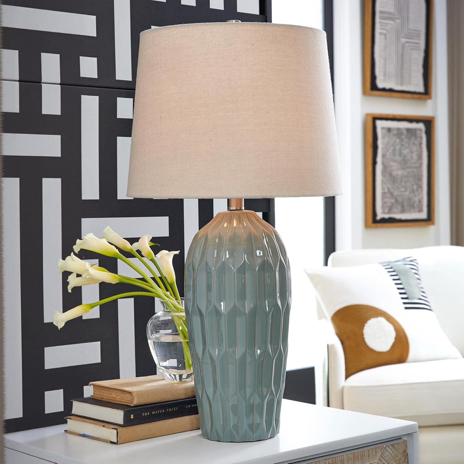imageSignature Design by Ashley Hadbury Contemporary Ceramic Table Lamp Set with 3Way Switch Set of 2 Light Green ampamp Beige