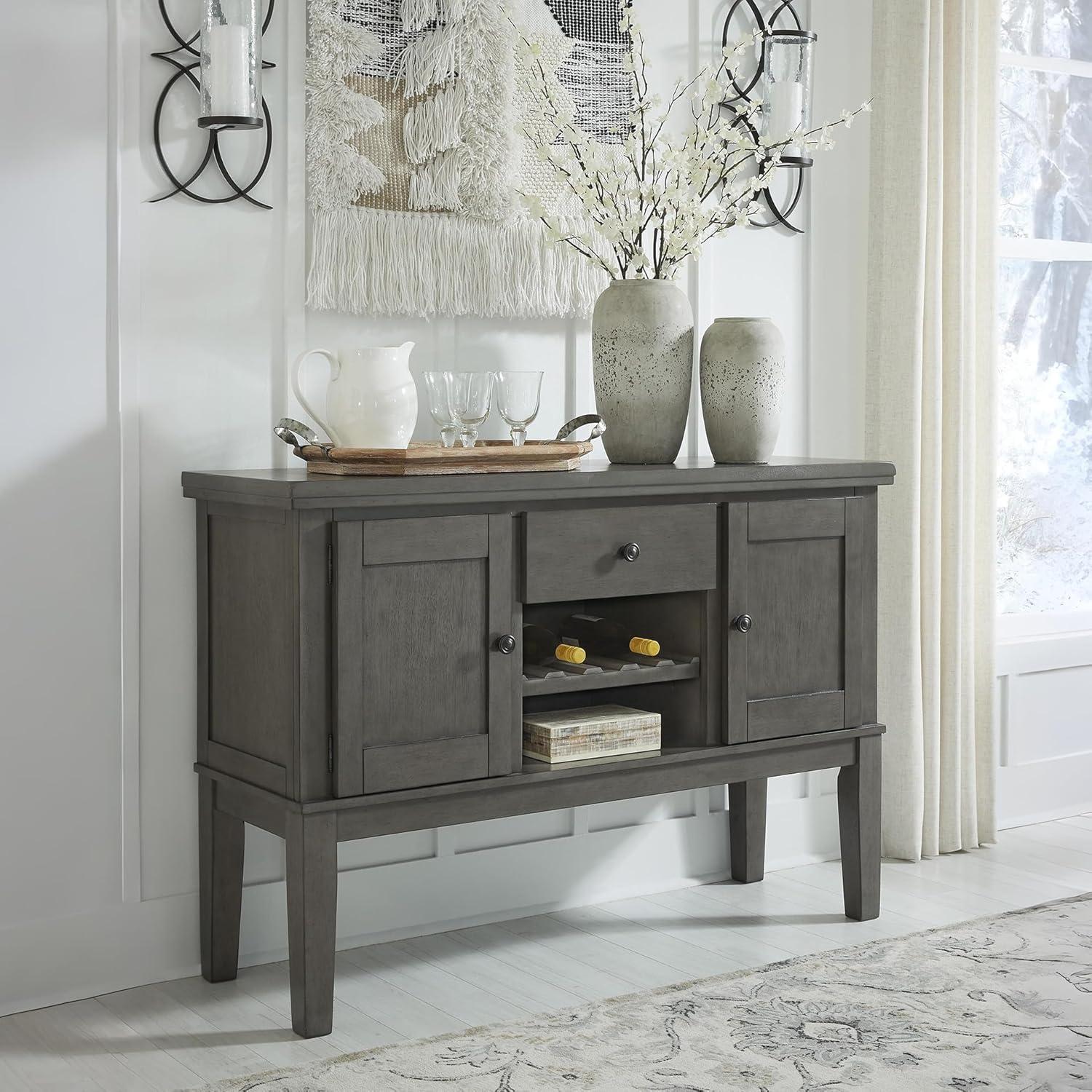 imageSignature Design by Ashley Haddigan Casual Traditional Dining Room Buffet Cabinet with Wine Rack Adjustable Shelf 1 Drawer Wood 54quot Wide Dark BrownGrey