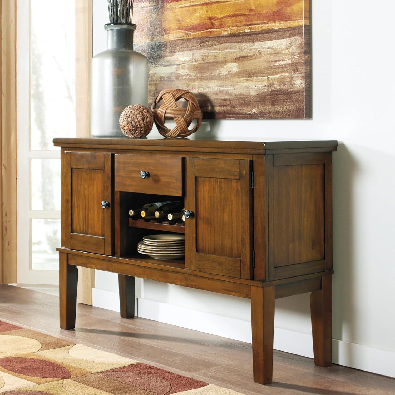 imageSignature Design by Ashley Haddigan Casual Traditional Dining Room Buffet Cabinet with Wine Rack Adjustable Shelf 1 Drawer Wood 54quot Wide Dark BrownMedium Brown