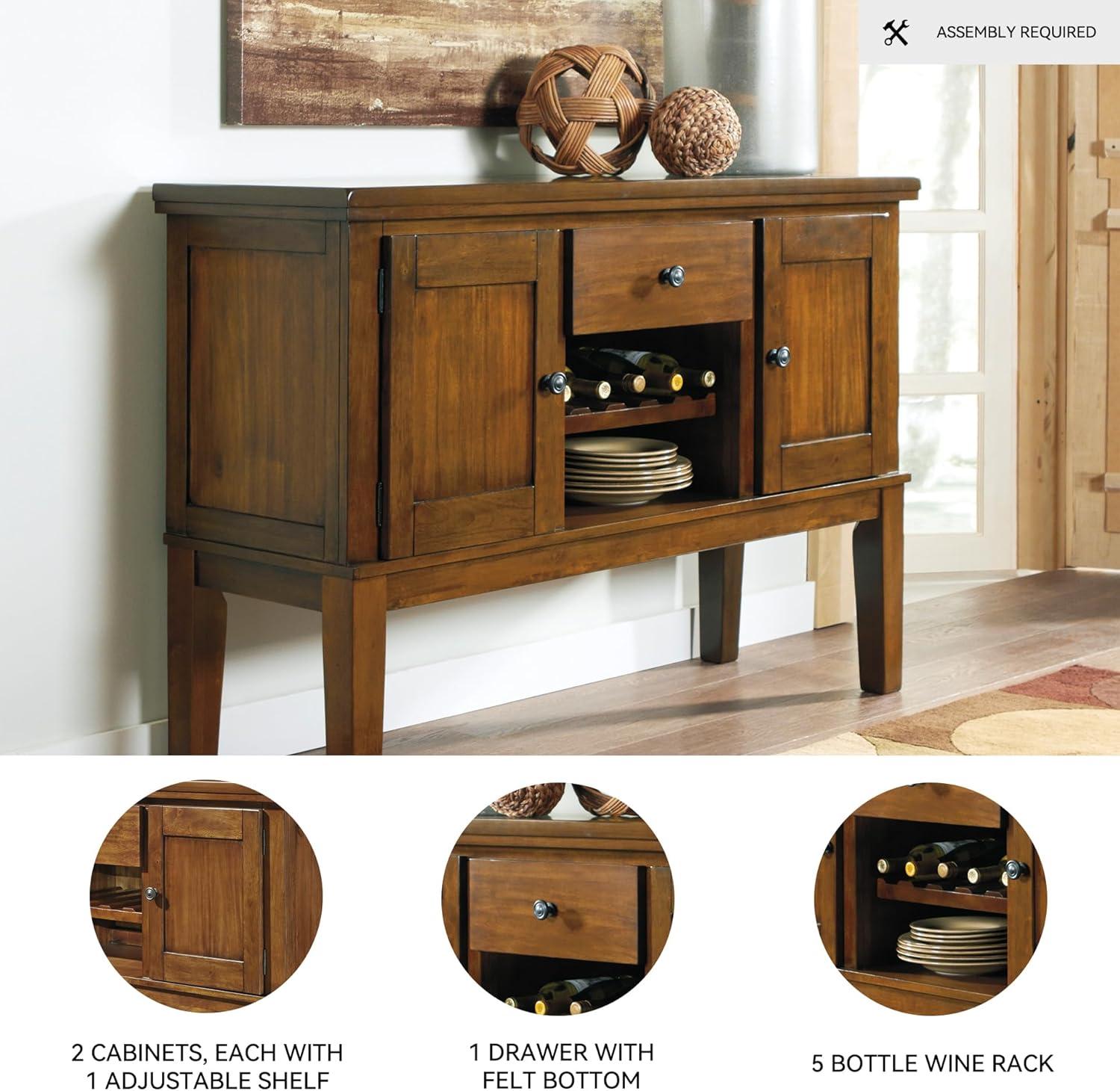 imageSignature Design by Ashley Haddigan Casual Traditional Dining Room Buffet Cabinet with Wine Rack Adjustable Shelf 1 Drawer Wood 54quot Wide Dark BrownMedium Brown