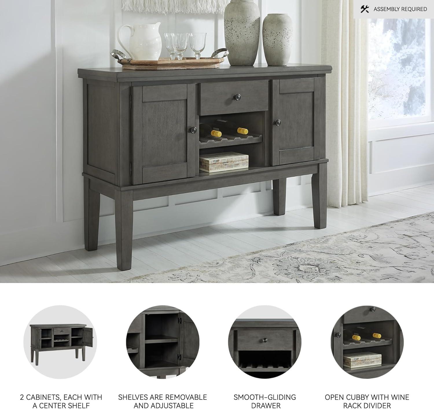 imageSignature Design by Ashley Haddigan Casual Traditional Dining Room Buffet Cabinet with Wine Rack Adjustable Shelf 1 Drawer Wood 54quot Wide Dark BrownGrey