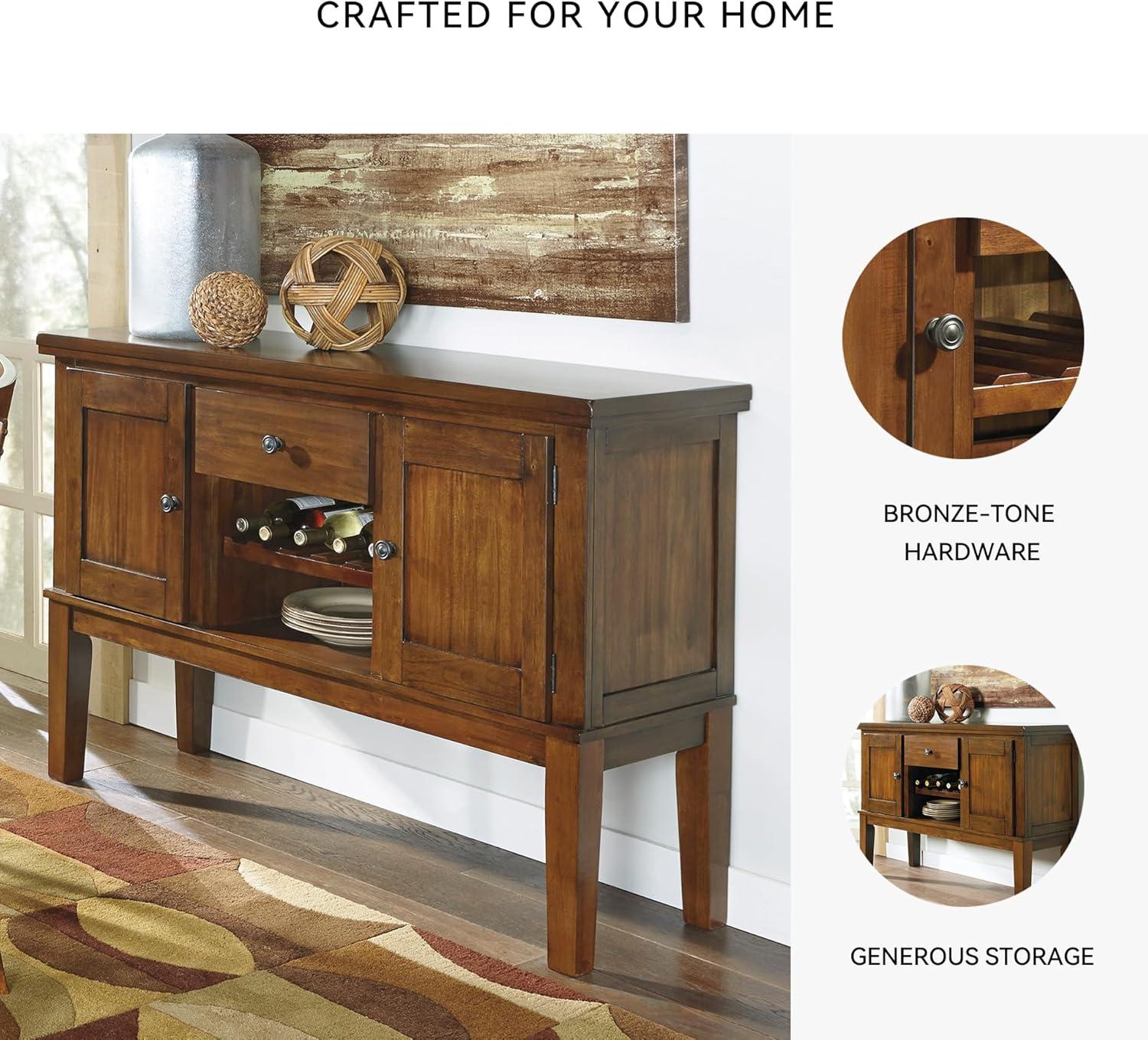 imageSignature Design by Ashley Haddigan Casual Traditional Dining Room Buffet Cabinet with Wine Rack Adjustable Shelf 1 Drawer Wood 54quot Wide Dark BrownMedium Brown