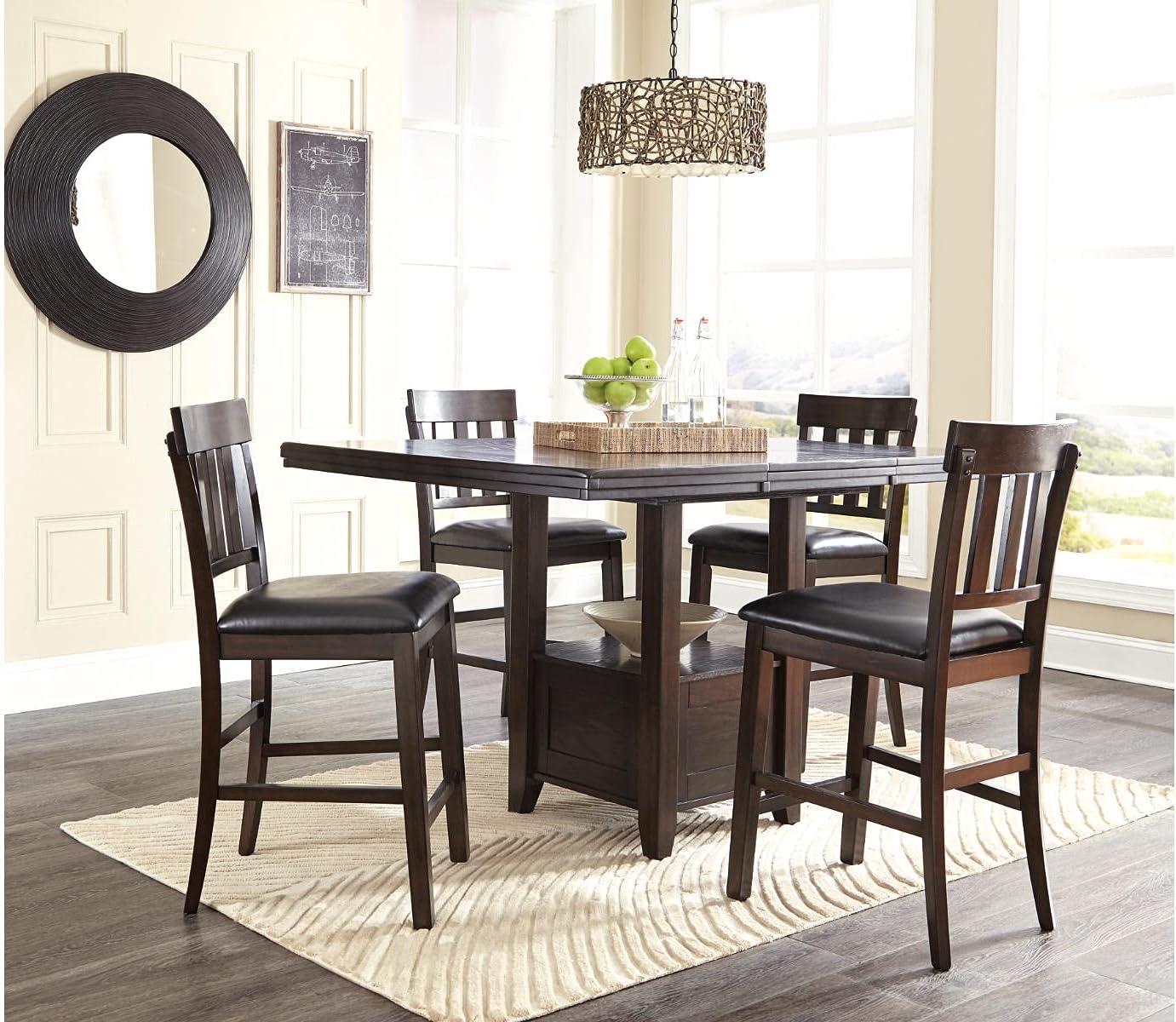 imageSignature Design by Ashley Hallanden Modern Farmhouse Counter Height Dining Room Extension Table Dark GrayDark Brown