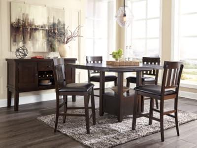 imageSignature Design by Ashley Hallanden Modern Farmhouse Counter Height Dining Room Extension Table Dark GrayDark Brown
