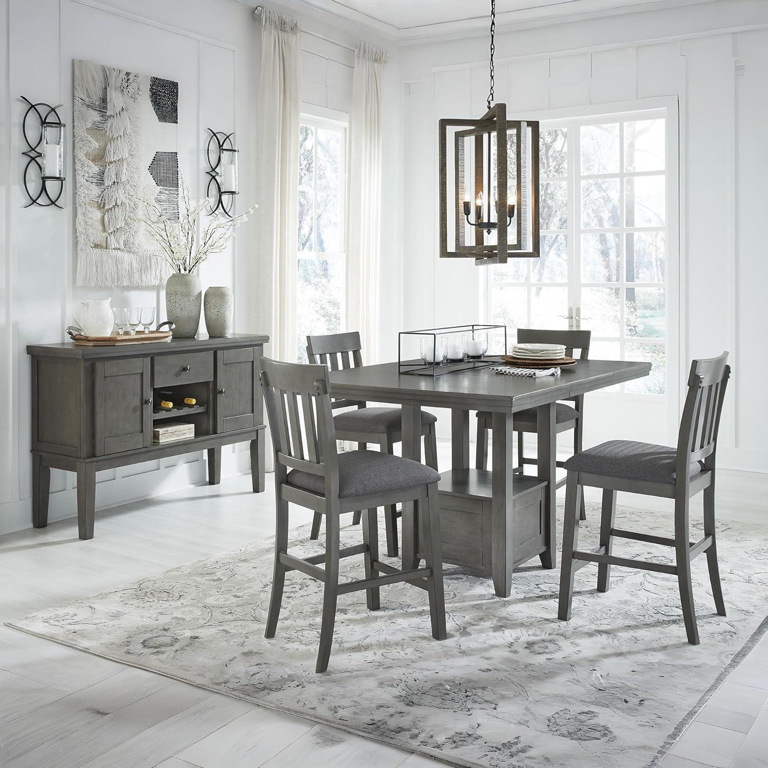 imageSignature Design by Ashley Hallanden Modern Farmhouse Counter Height Dining Room Extension Table Dark GrayGrey