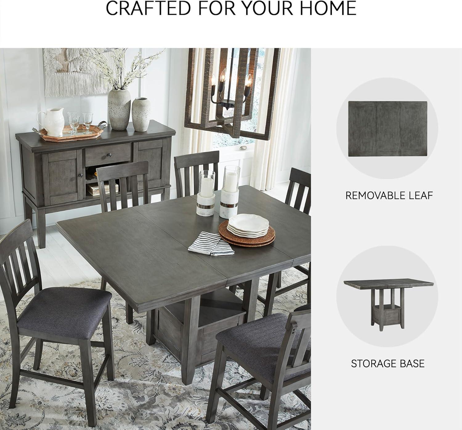 imageSignature Design by Ashley Hallanden Modern Farmhouse Counter Height Dining Room Extension Table Dark GrayGrey