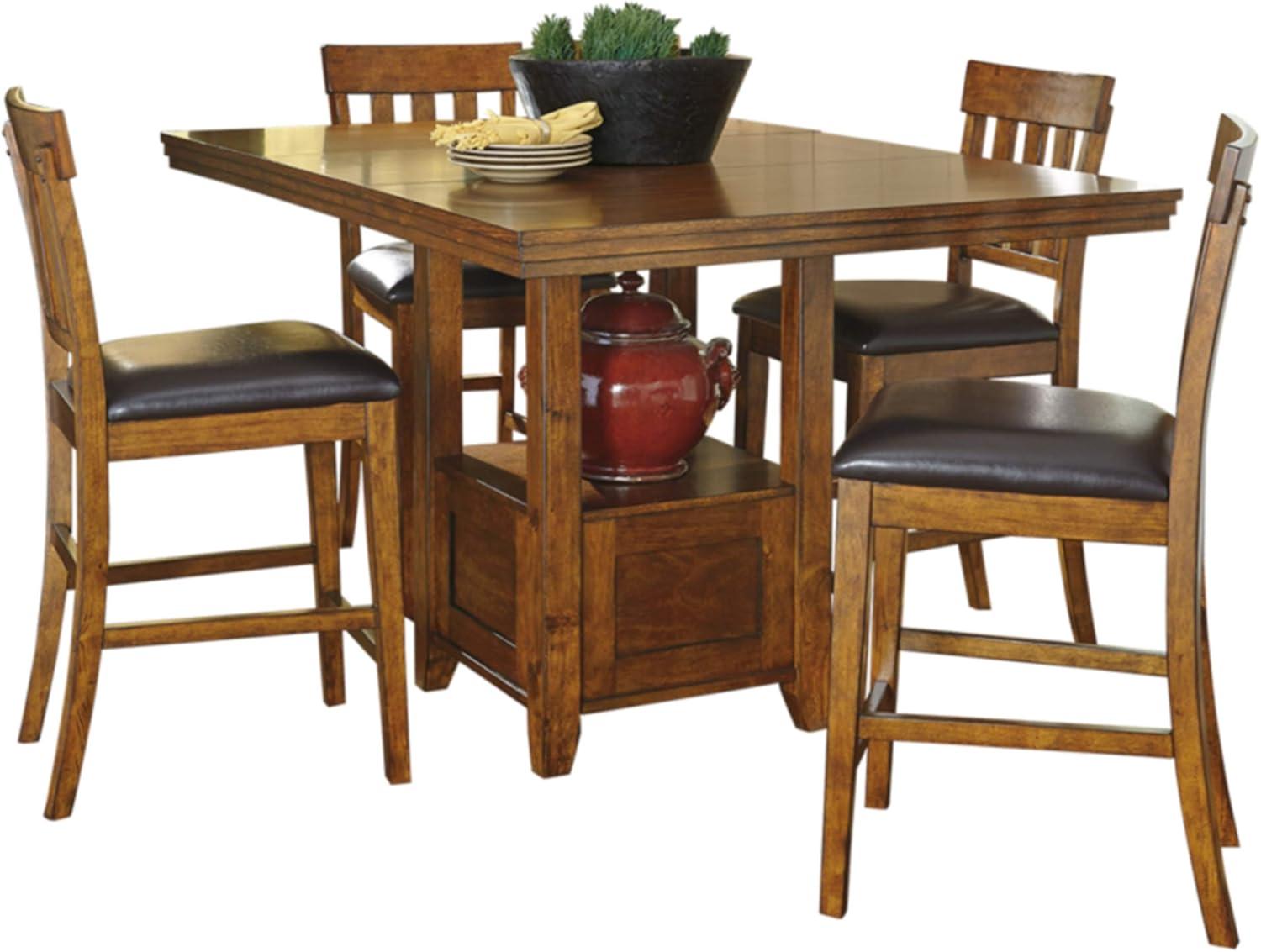 imageSignature Design by Ashley Hallanden Modern Farmhouse Counter Height Dining Room Extension Table Dark GrayMedium Brown