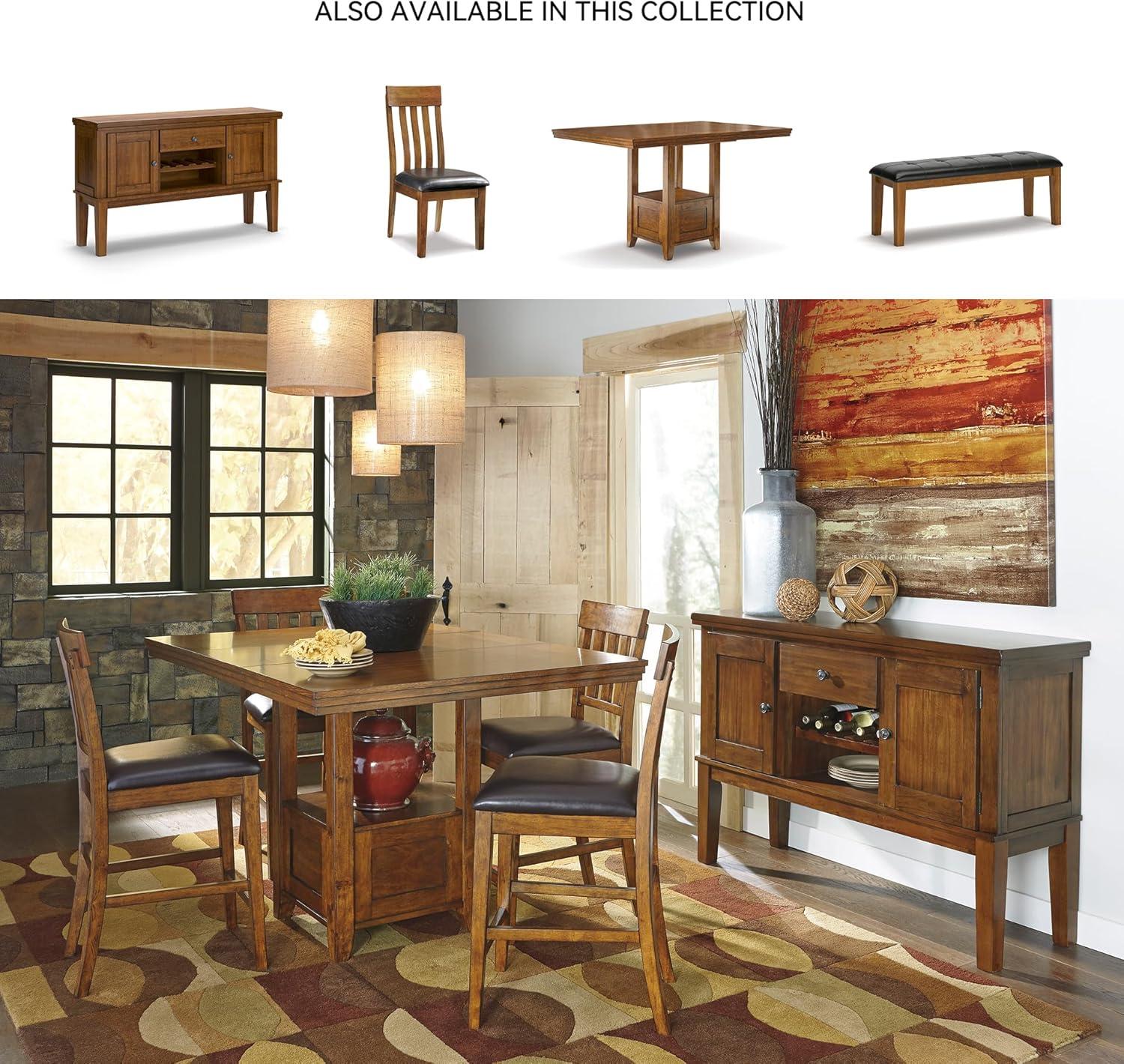 imageSignature Design by Ashley Hallanden Modern Farmhouse Counter Height Dining Room Extension Table Dark GrayMedium Brown