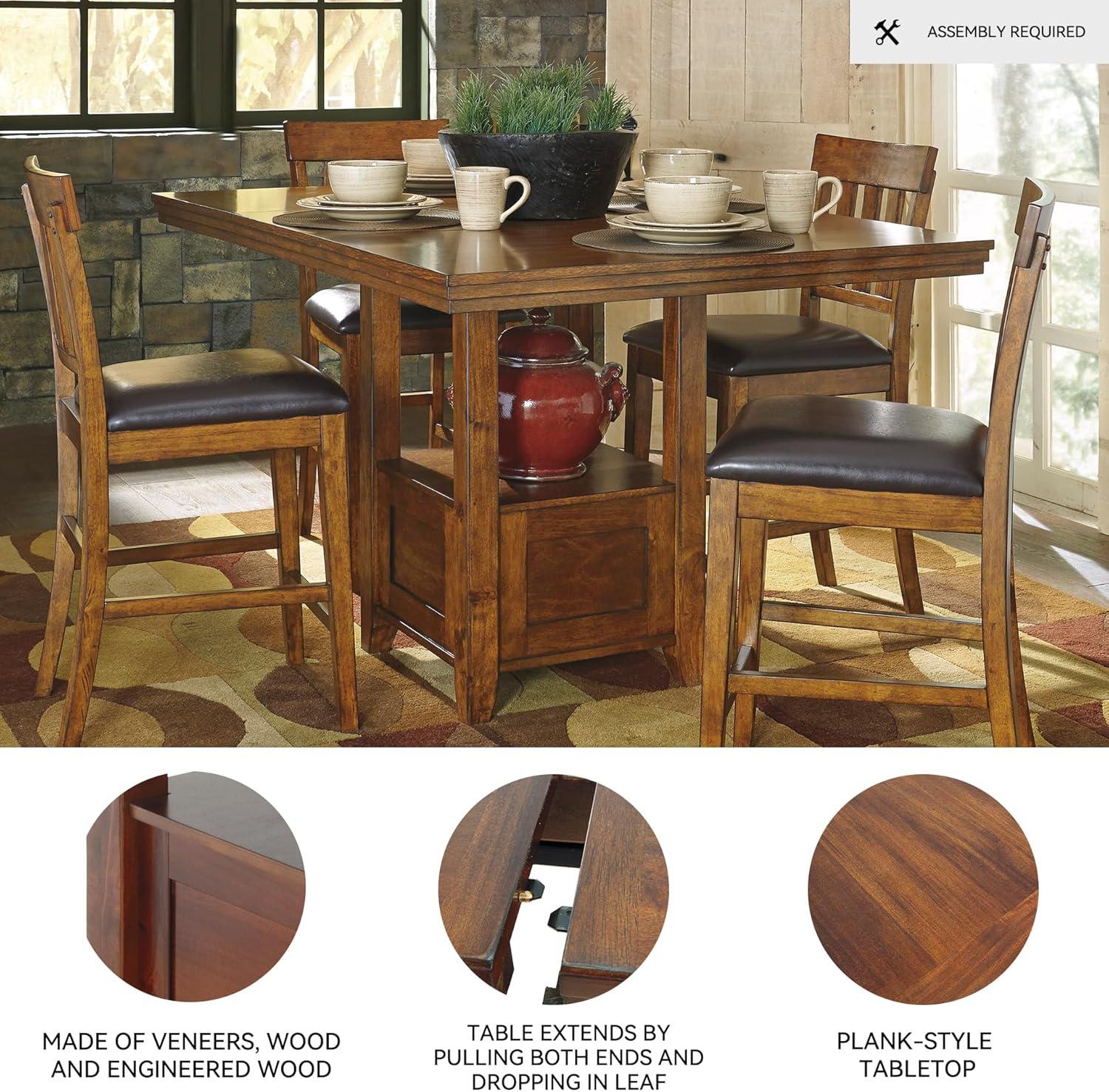 imageSignature Design by Ashley Hallanden Modern Farmhouse Counter Height Dining Room Extension Table Dark GrayMedium Brown
