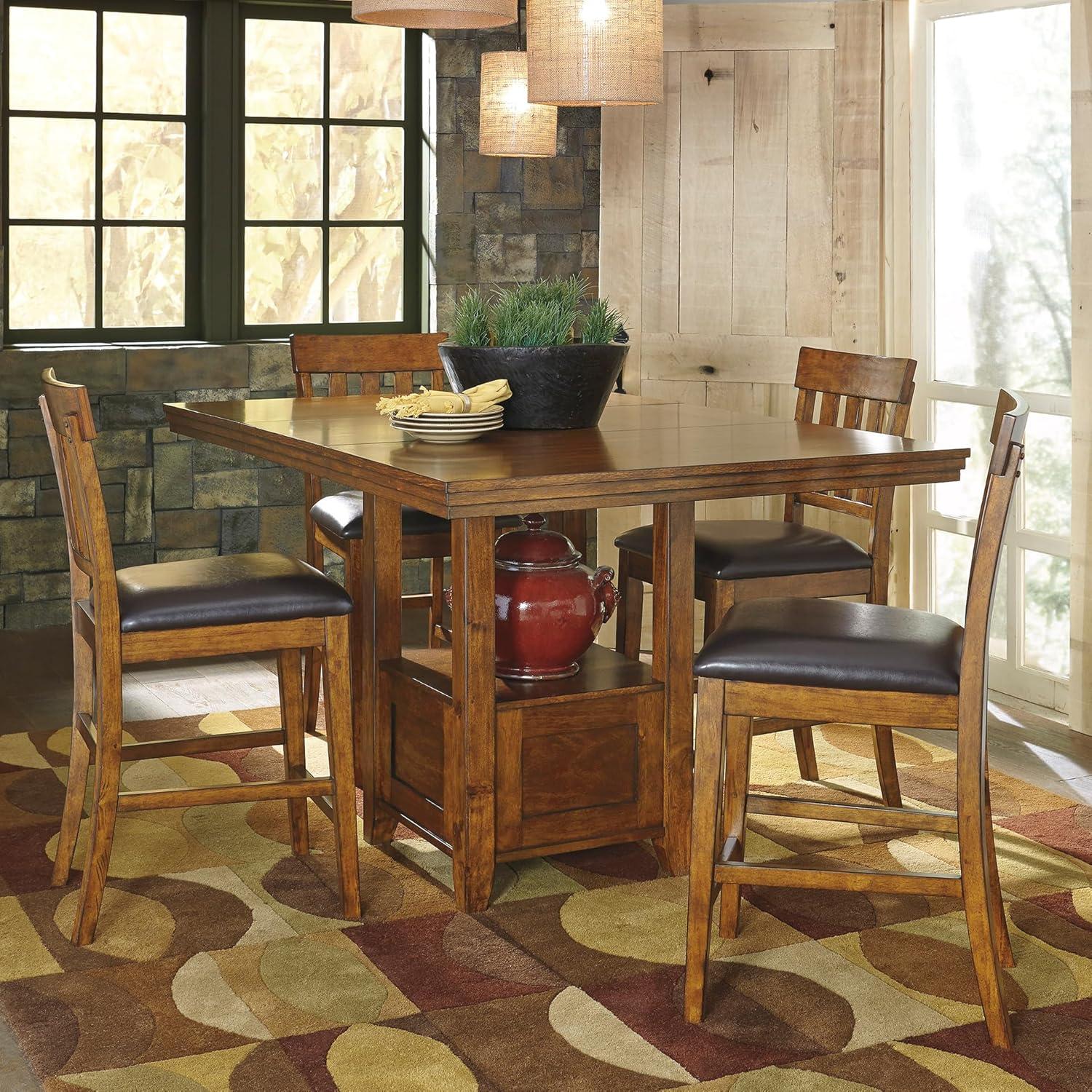 imageSignature Design by Ashley Hallanden Modern Farmhouse Counter Height Dining Room Extension Table Dark GrayMedium Brown